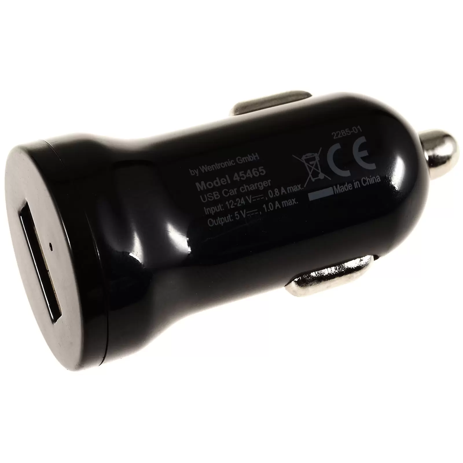 KfZ Reiseladeadapter 12-24V auf 1x USB 1000mA Schwarz