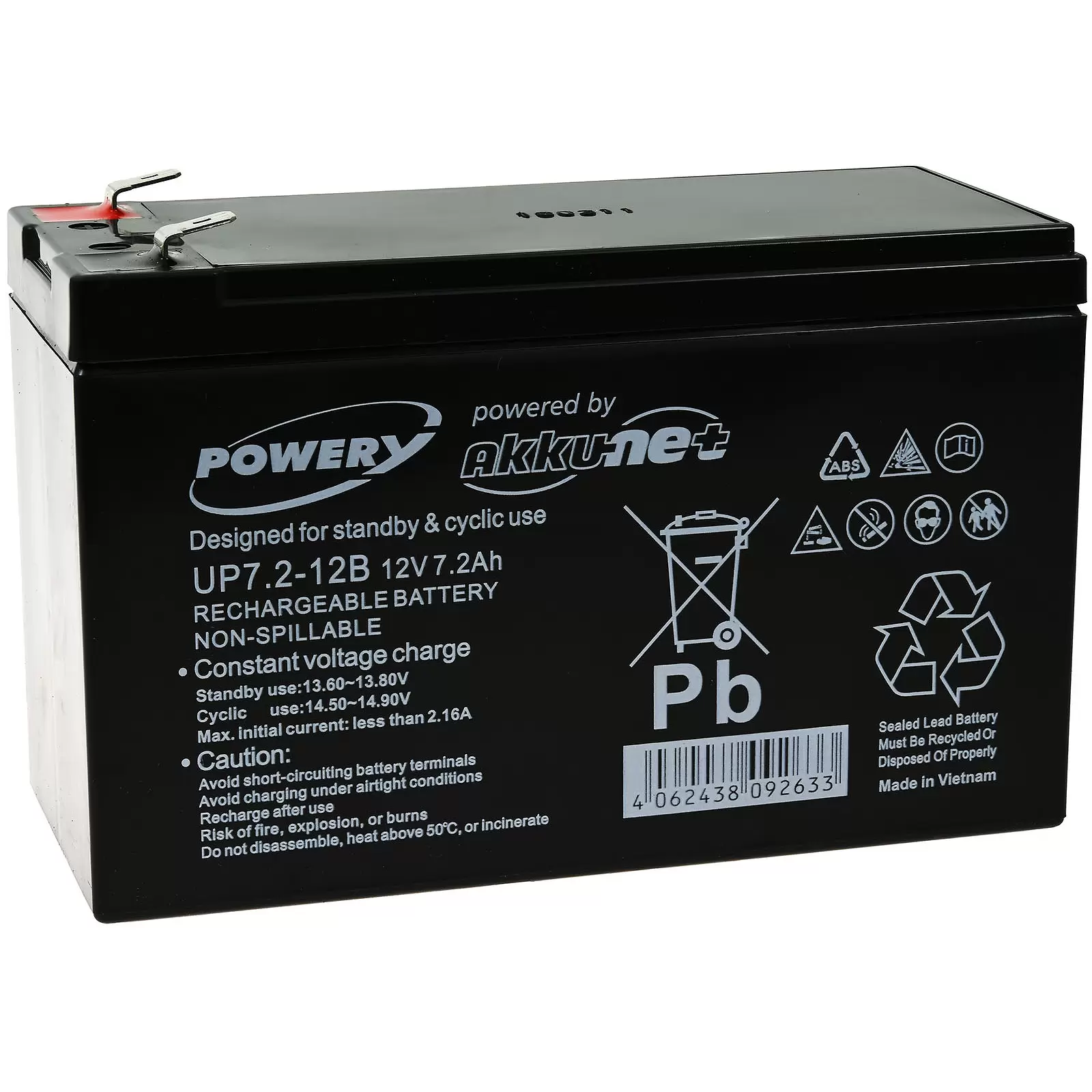 Powery Blei-Gel Akku 12V 7,2Ah