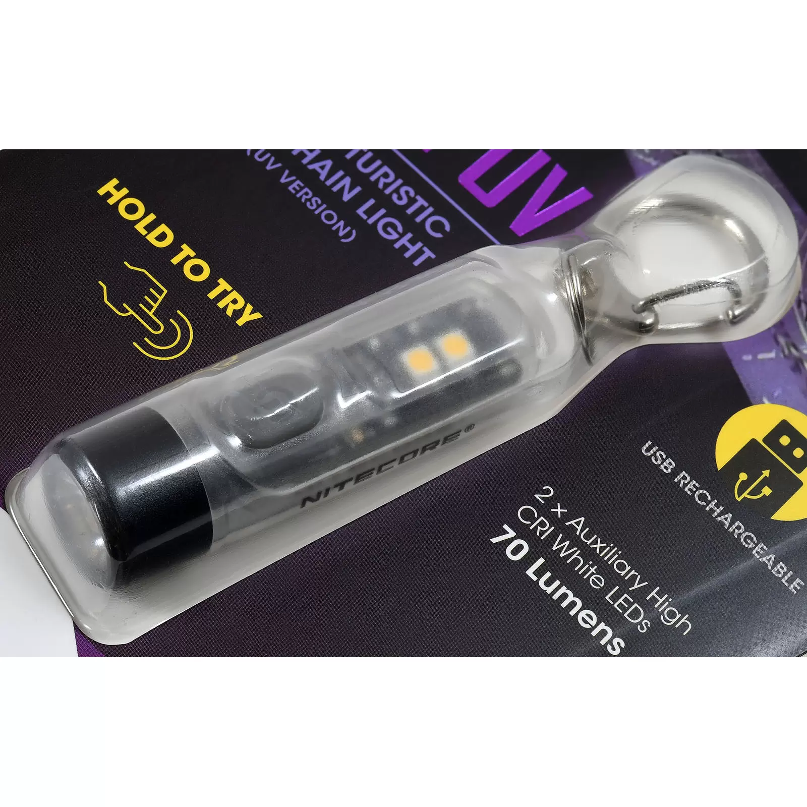 Schlüsselanhänger-Taschenlampe Nitecore TIKI UV - 1000mW, mit Micro-USB Port transparent