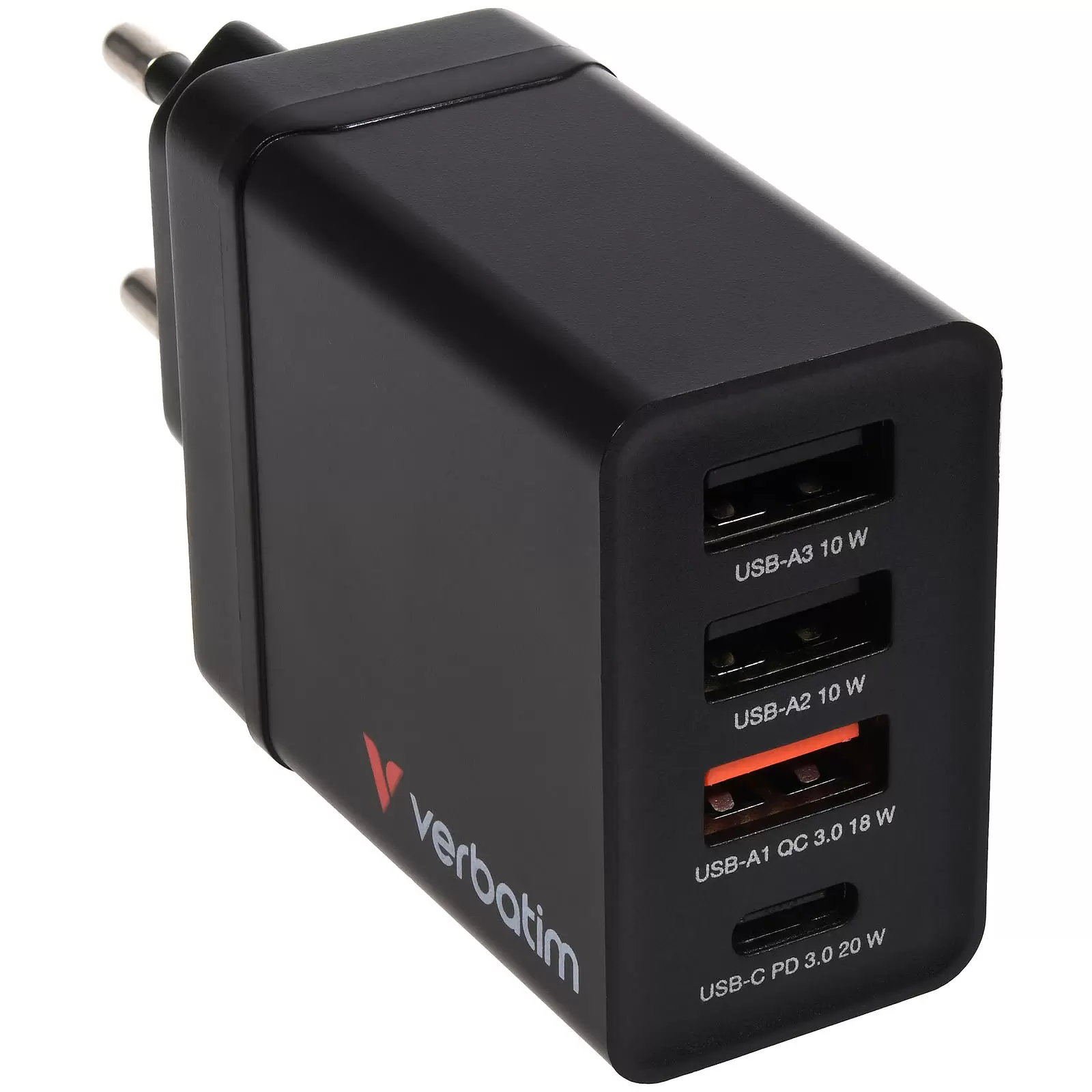 Verbatim Ladeadapter CHR-30EU1 30W GaN schwarz 2x USB-A 1x USB-A QC 1x USB-C PD Retail