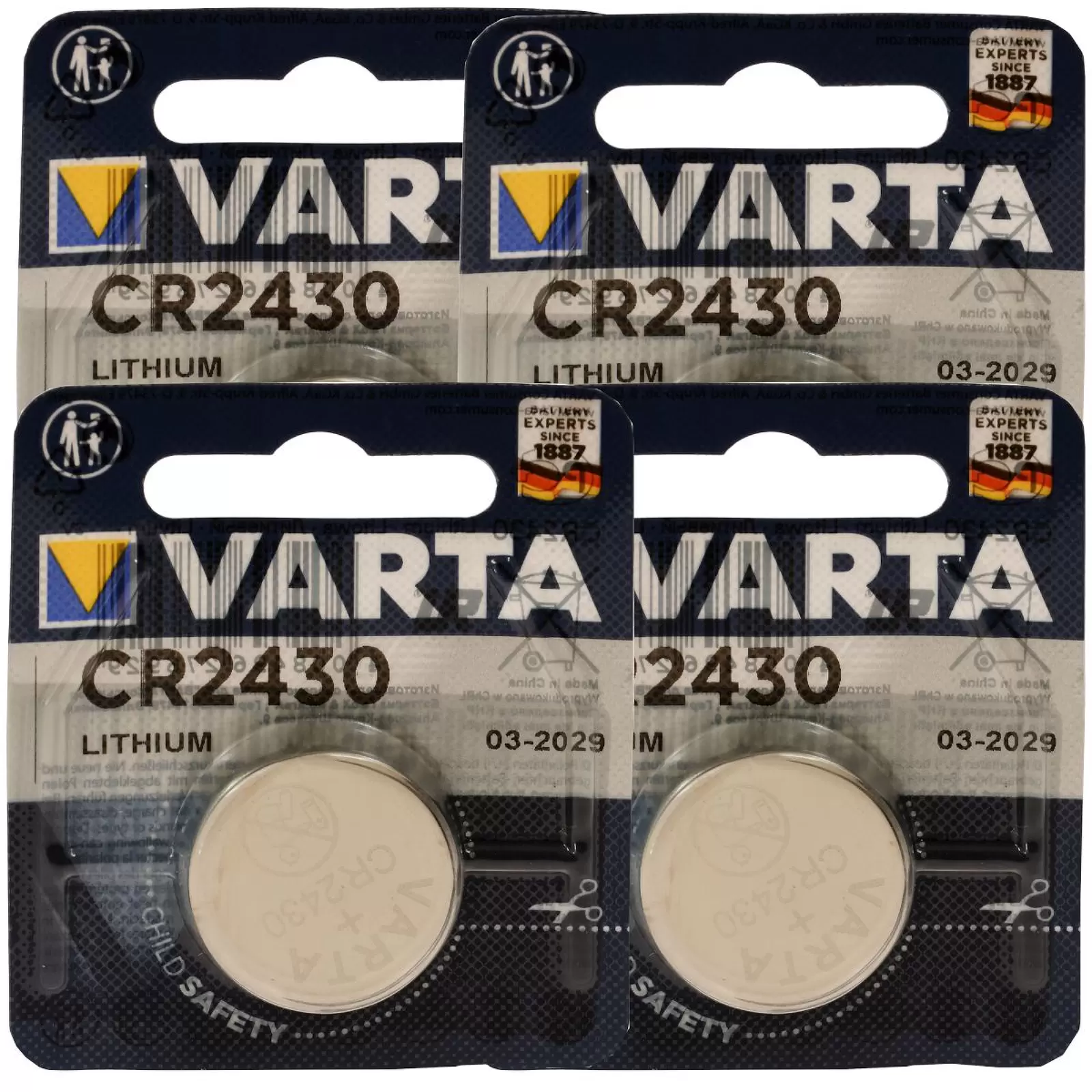 4x Lithium Knopfzelle Batterie Varta Electronic CR2430 3V 1er Blister 4x Lithium Knopfzelle Batterie Varta Electronic CR2430 3V 1er Blister