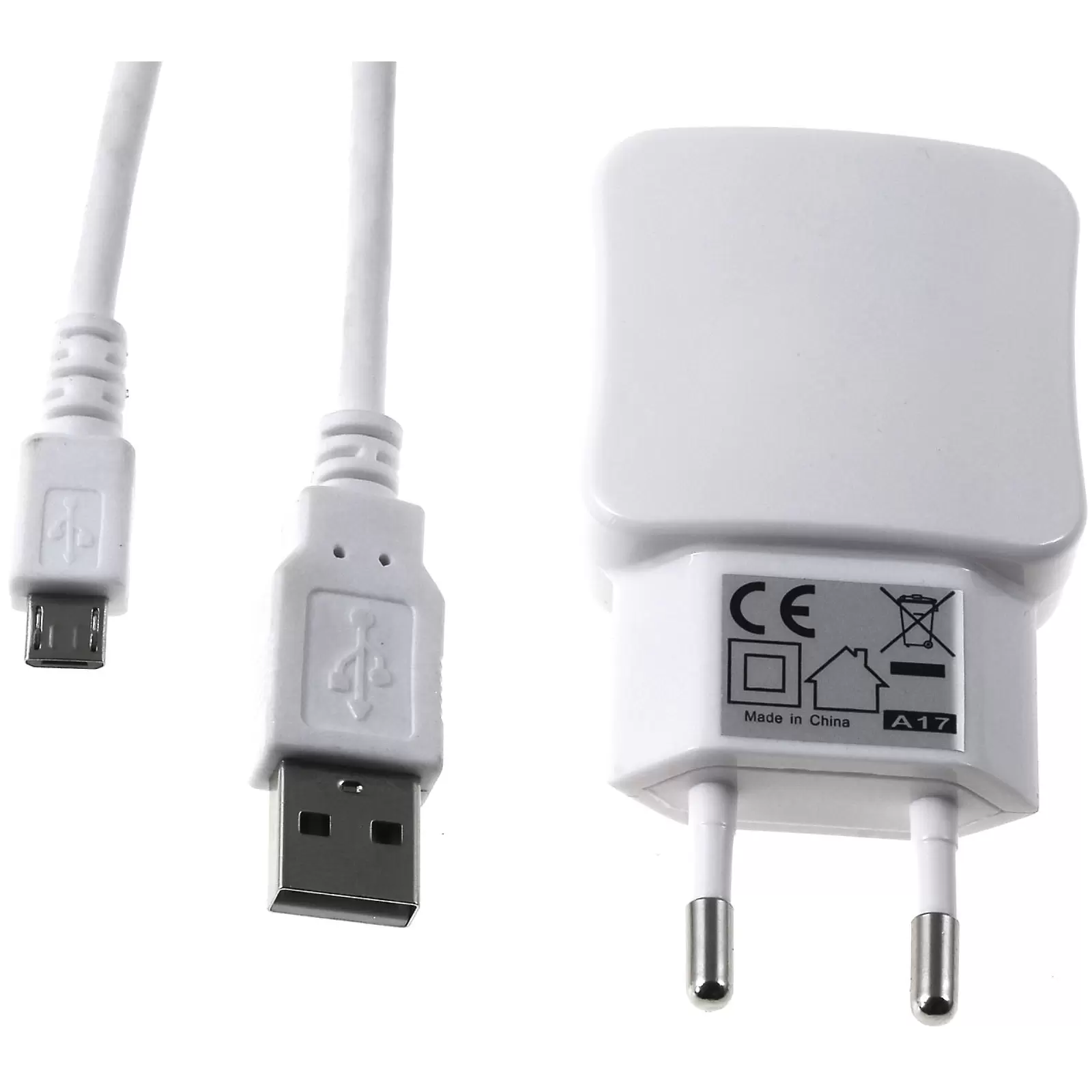 Multi-Ladeadapter mit 2x USB 2,1A inkl. 2.0 High-Speed USB-Kabel mit Micro-USB Weiß