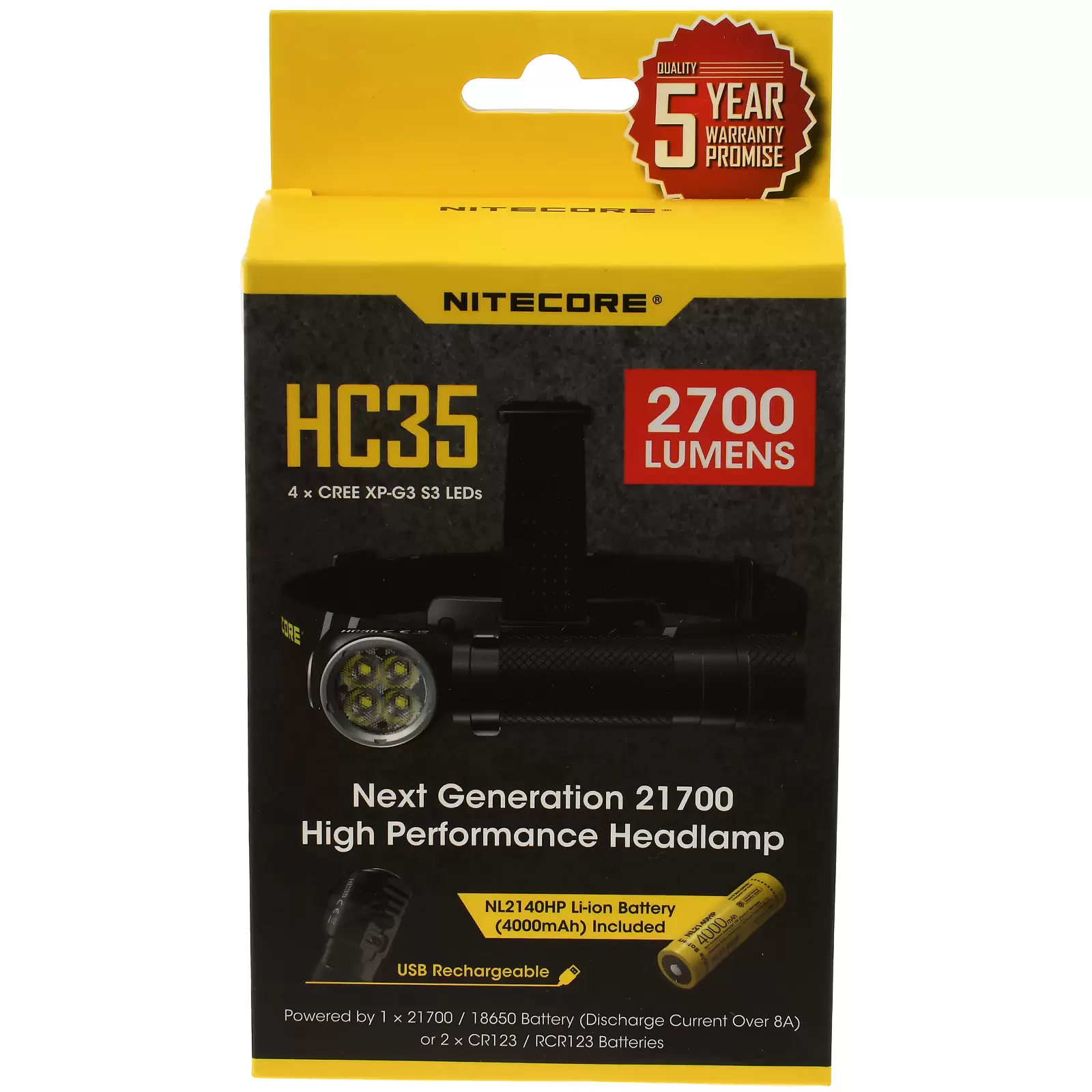 Nitecore HC35 Kopf-, Stirn-Lampe inkl. neuem 21700er Li-Ion Akku, max. 2700 Lumen