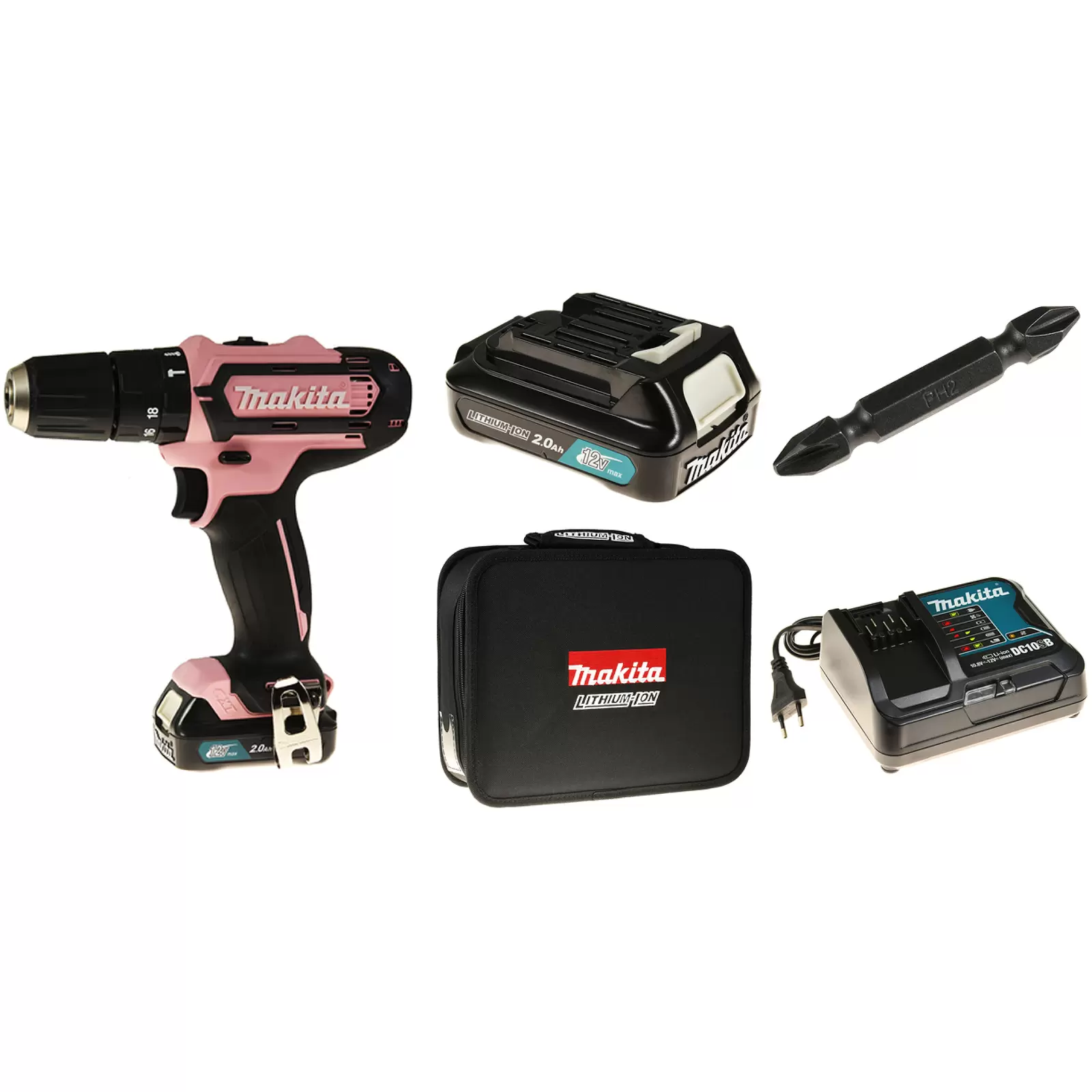 Makita Akku-Schlagbohrschrauber Set HP333DSAP1 Pink 12V, 24W, inkl. Transporttasche und Bits