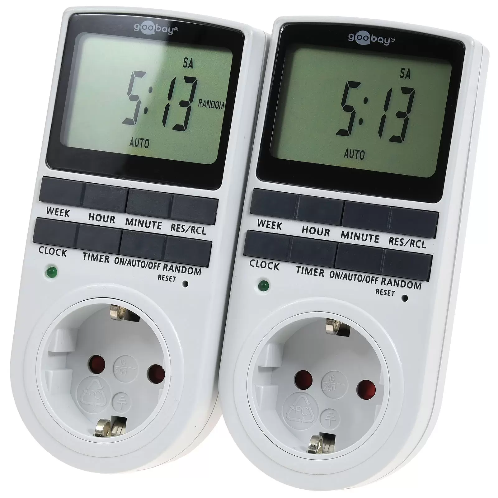 goobay Digitale programmierbare Zeitschaltuhr mit Schutzkontaktanschluss Typ F, 2er-Set Weiß