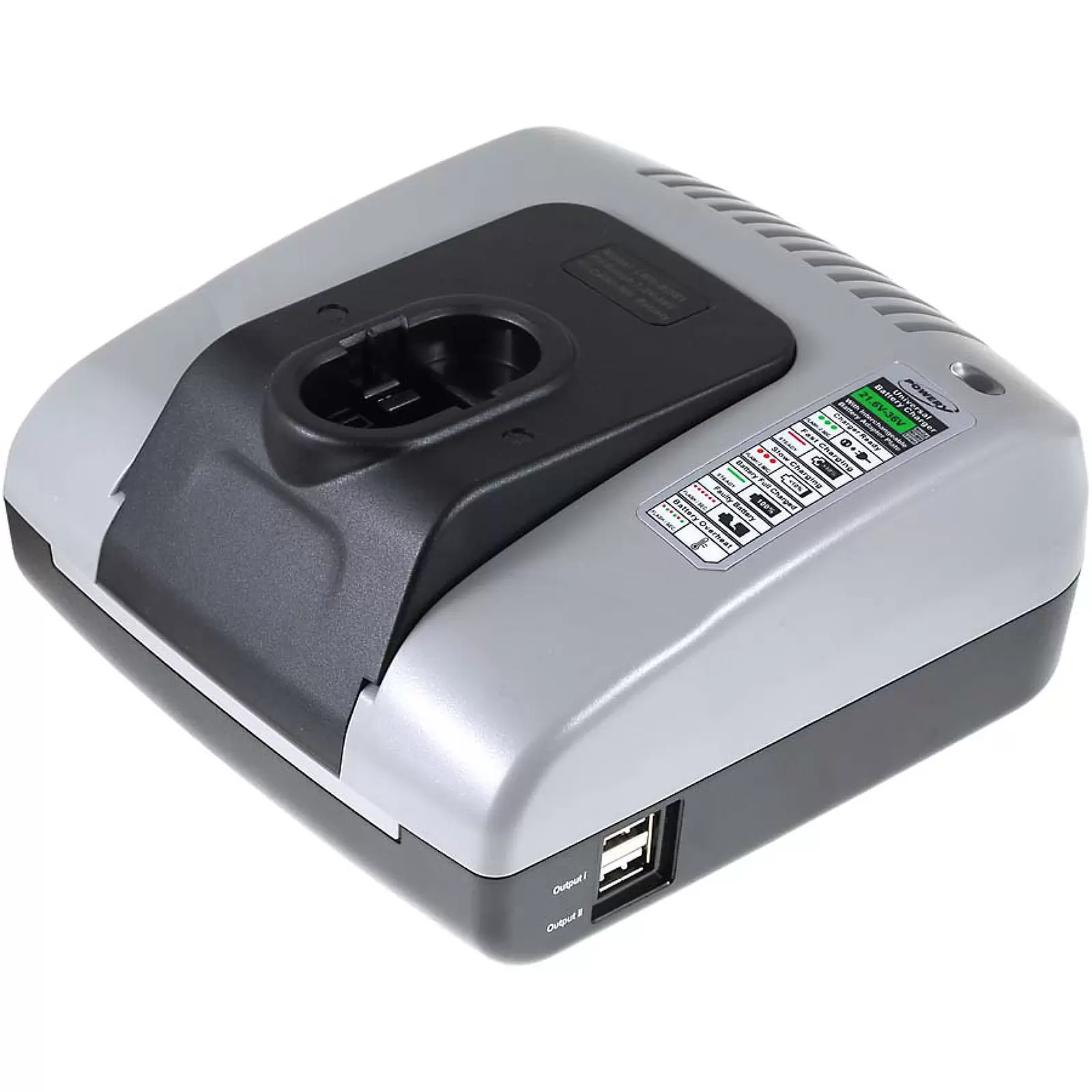 Powery Akku-Ladegerät für Würth und Bosch-O-Pack 7,2V-36V mit USB
