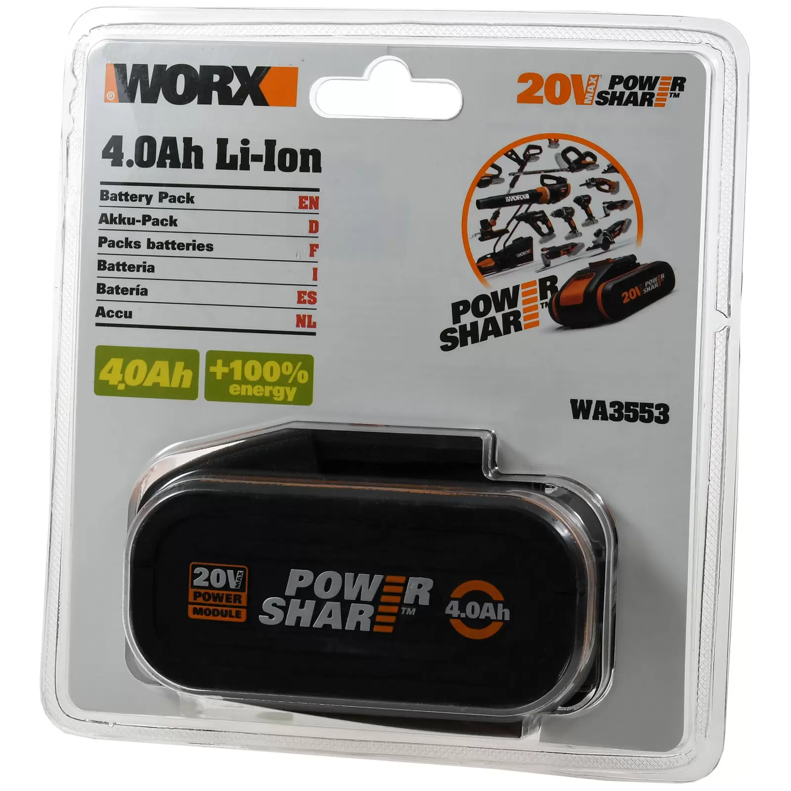 WORX Akku WA3664 20V 4,0Ah Li-Ion