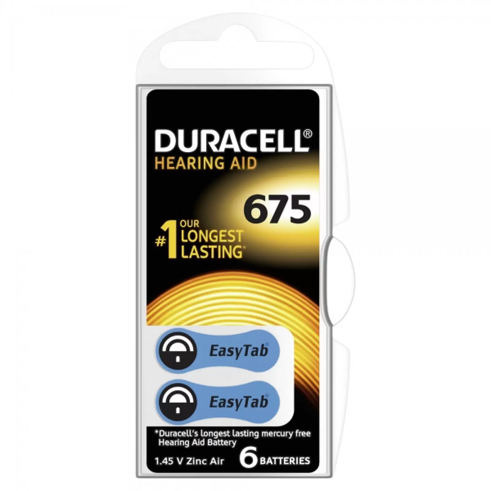 Duracell Hörgerätebatterie 675AE / AE675 / DA675 / PR1154 / PR44 / V675AT 6er Blister