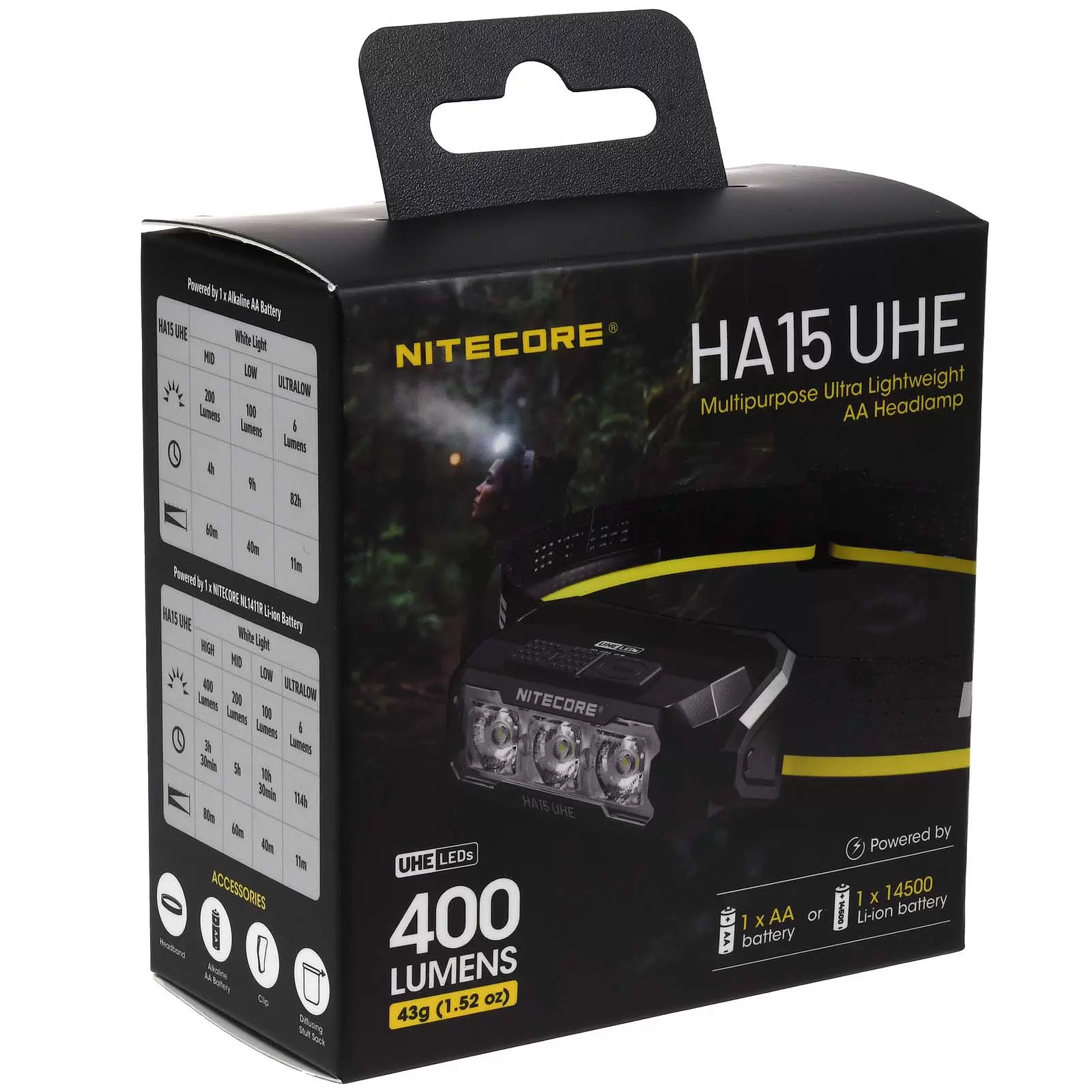 Nitecore HA15 UHE LED Kopflampe, Stirnlampe, Headlamp, max. 400 Lumen Nitecore HA15 UHE LED Kopflampe, Stirnlampe, Headlamp, max. 400 Lumen