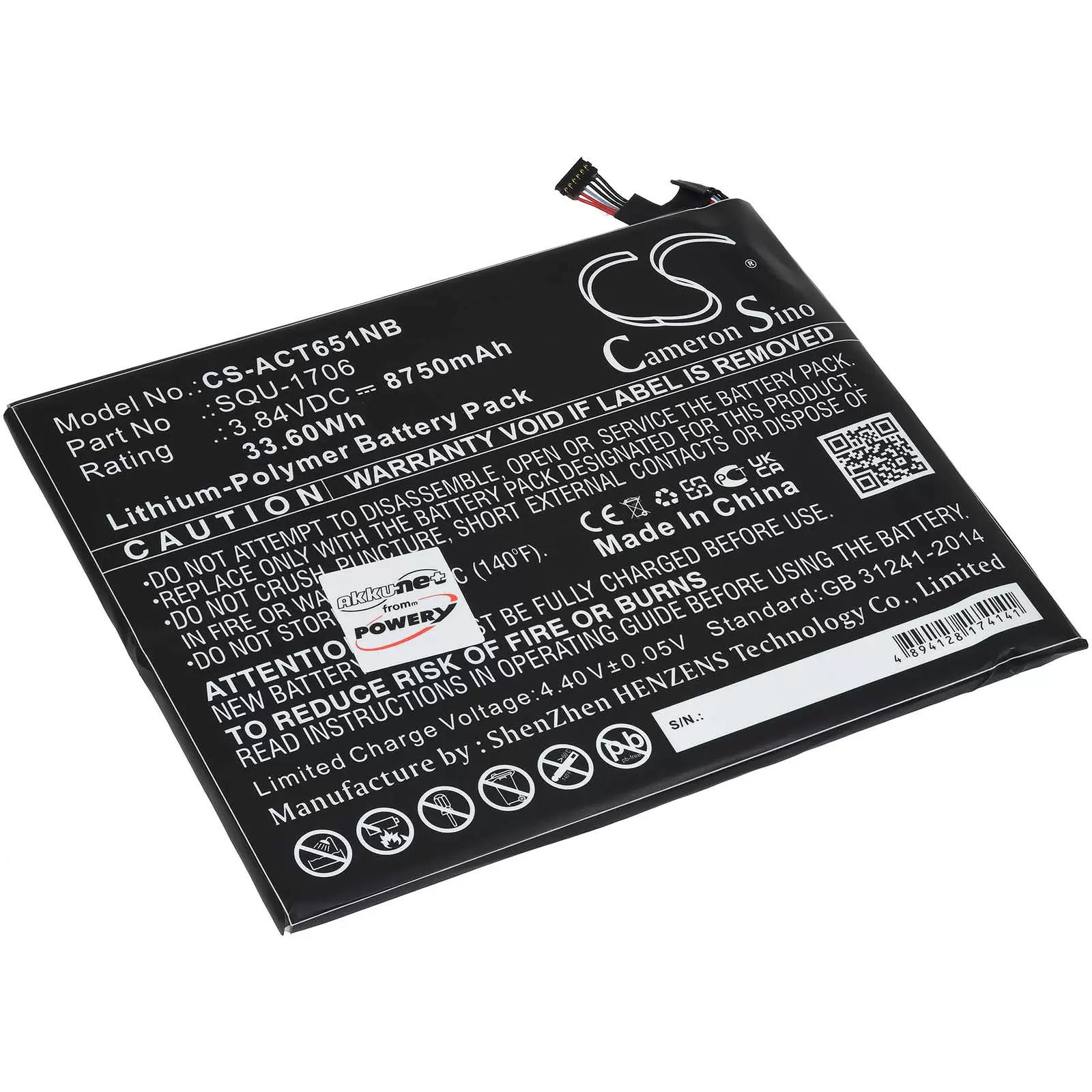 Akku passend für Tablet Asus Chromebook Tab 10, D651N, Typ SQU-1706