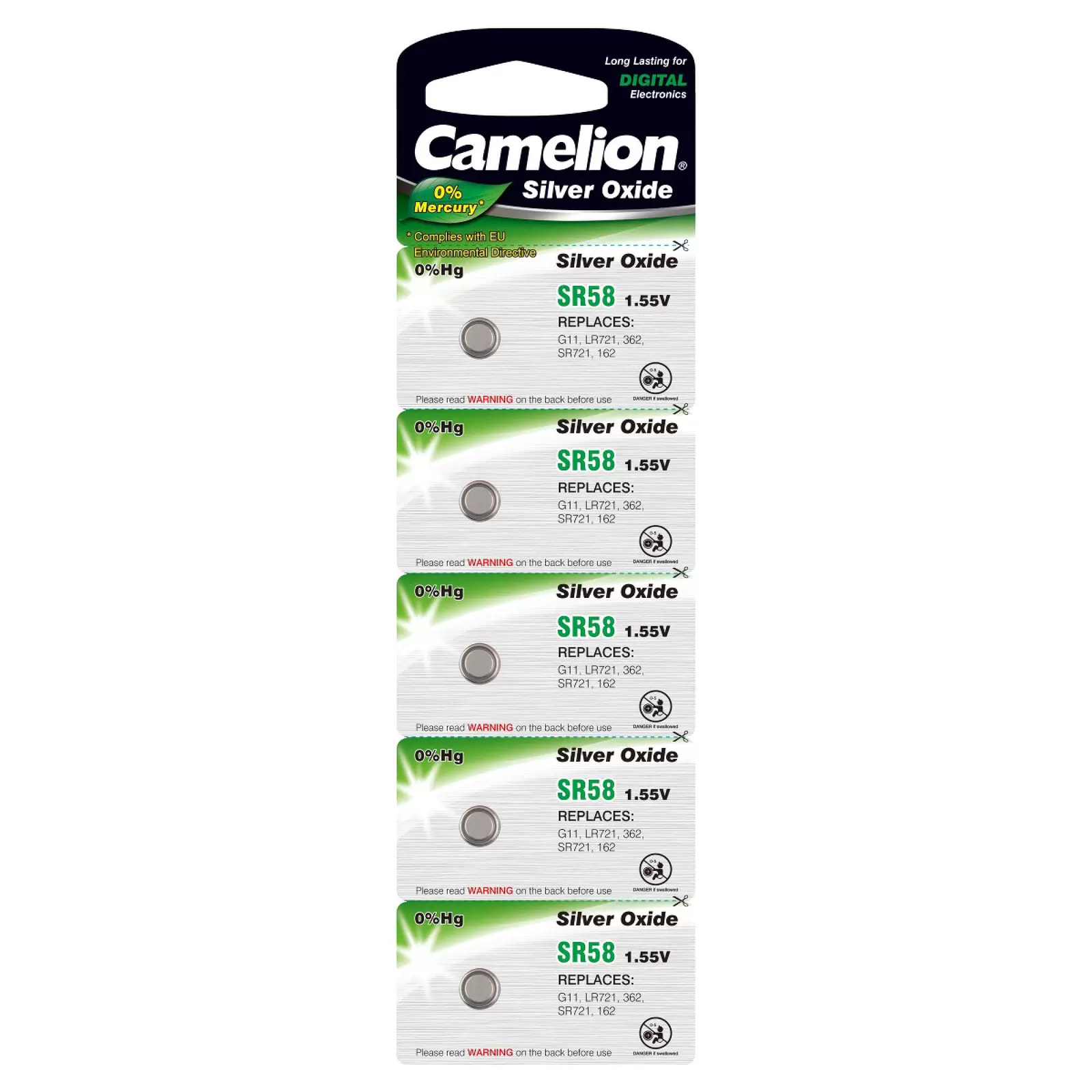 Camelion Silberoxid-Knopfzelle SR58 / SR58W / G11 / LR721 / 362 / SR721 / 162 5er Blister Camelion Silberoxid-Knopfzelle SR58 / SR58W / G11 / LR721 / 362 / SR721 / 162 5er Blister