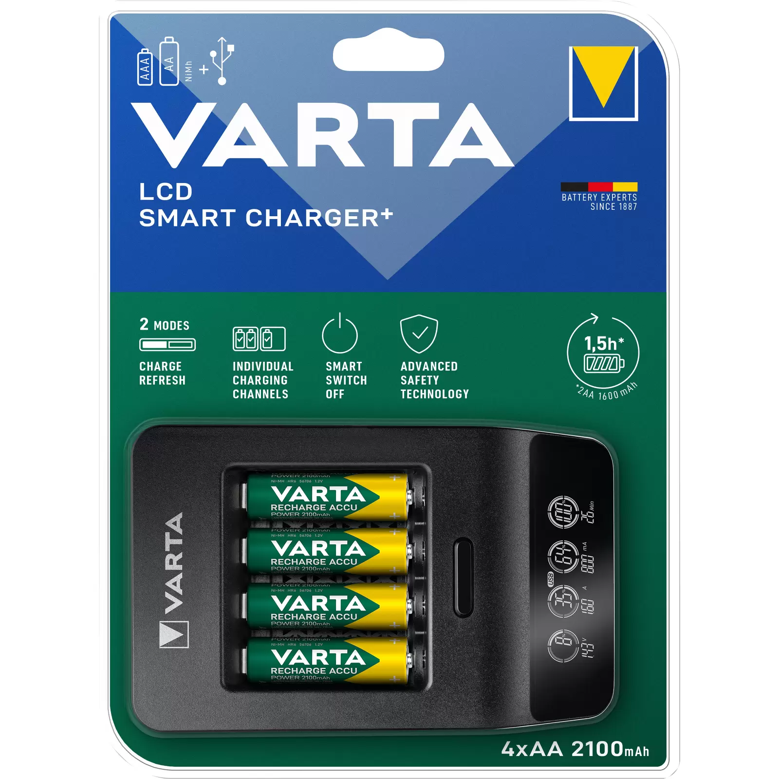 VARTA Akku Ladegerät, inkl. 4x AA 2,1Ah, LCD Smart Charger+ für wiederaufladbare AA AAA VARTA Akku Ladegerät, inkl. 4x AA 2,1Ah, LCD Smart Charger+ für wiederaufladbare AA AAA
