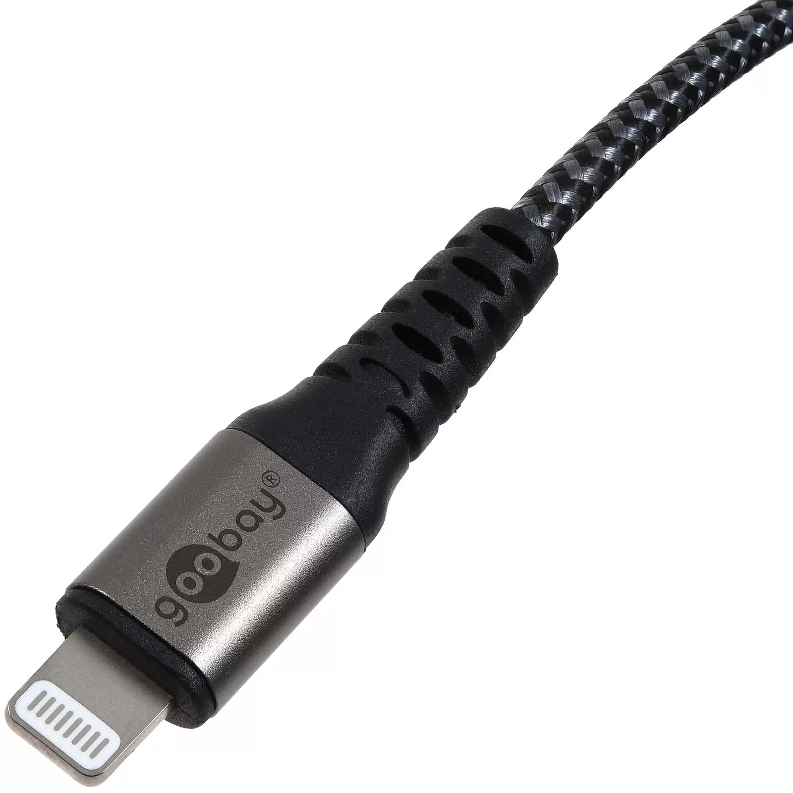 Lightning auf USB-A Textilkabel mit Metallsteckern spacegrau/silber, 1 m