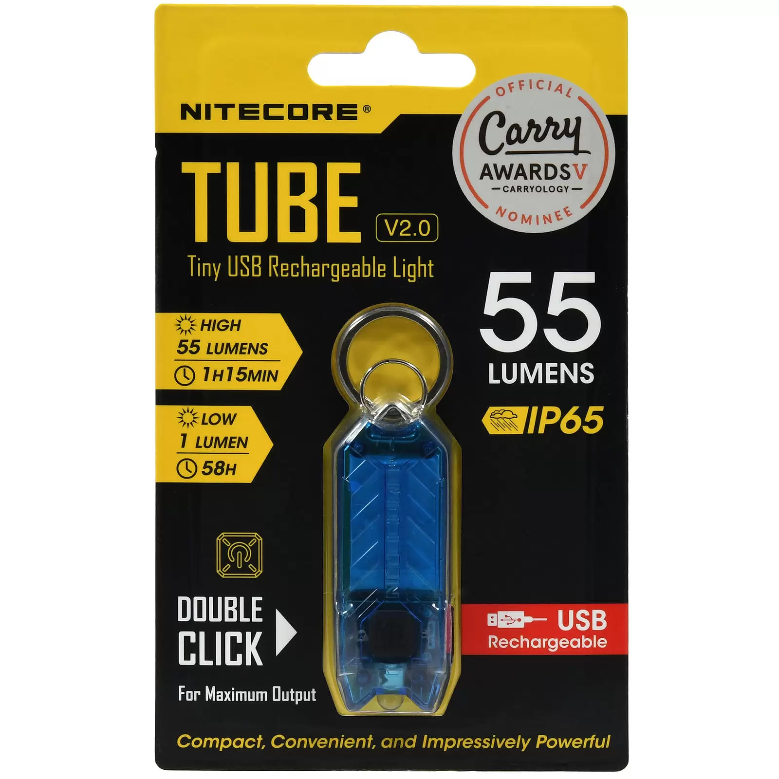 Nitecore TUBE 2.0 Mini LED Taschenlampe, mit Micro USB, 55 Lumen, blau