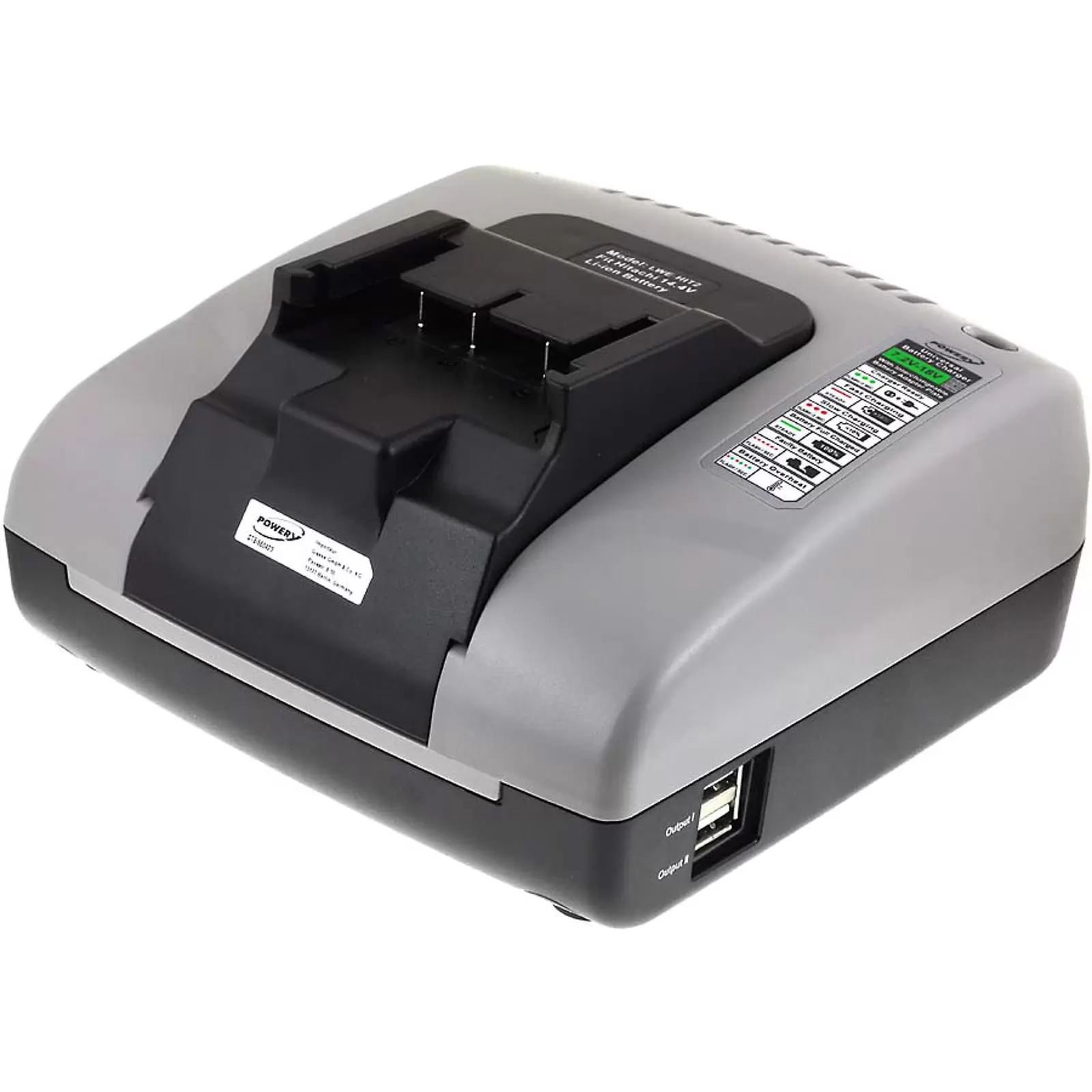 Powery Akku-Ladegerät mit USB für Hitachi Blockakkus 14,4V-18V Li-Ion