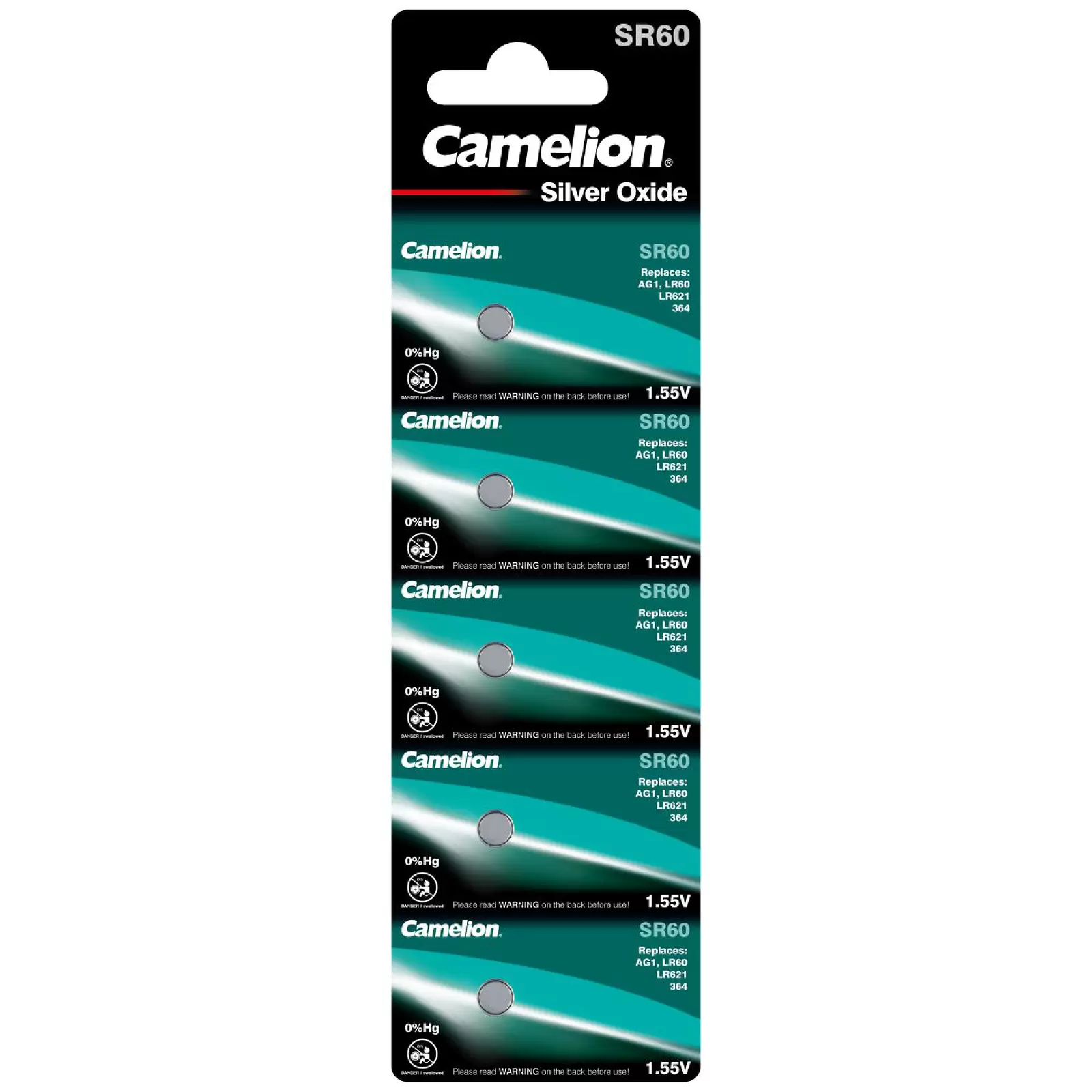 Camelion Silberoxid-Knopfzelle SR60 / SR60W / G1 / LR621 / 364 / SR621 / 164 5er Blister Camelion Silberoxid-Knopfzelle SR60 / SR60W / G1 / LR621 / 364 / SR621 / 164 5er Blister