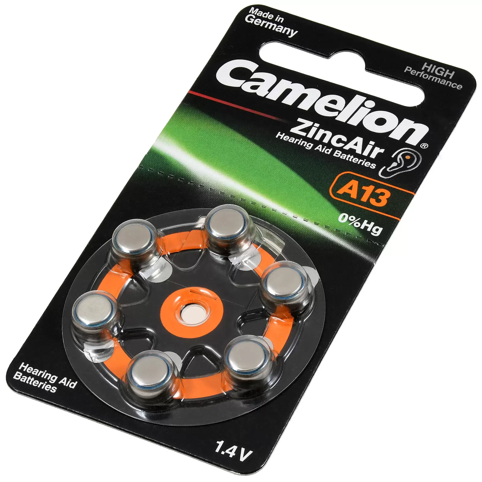 Camelion Hörgerätebatterie 13AE / A13 / DA13 / PR48 / PR754 / V13AT / ZL13 6er Blister