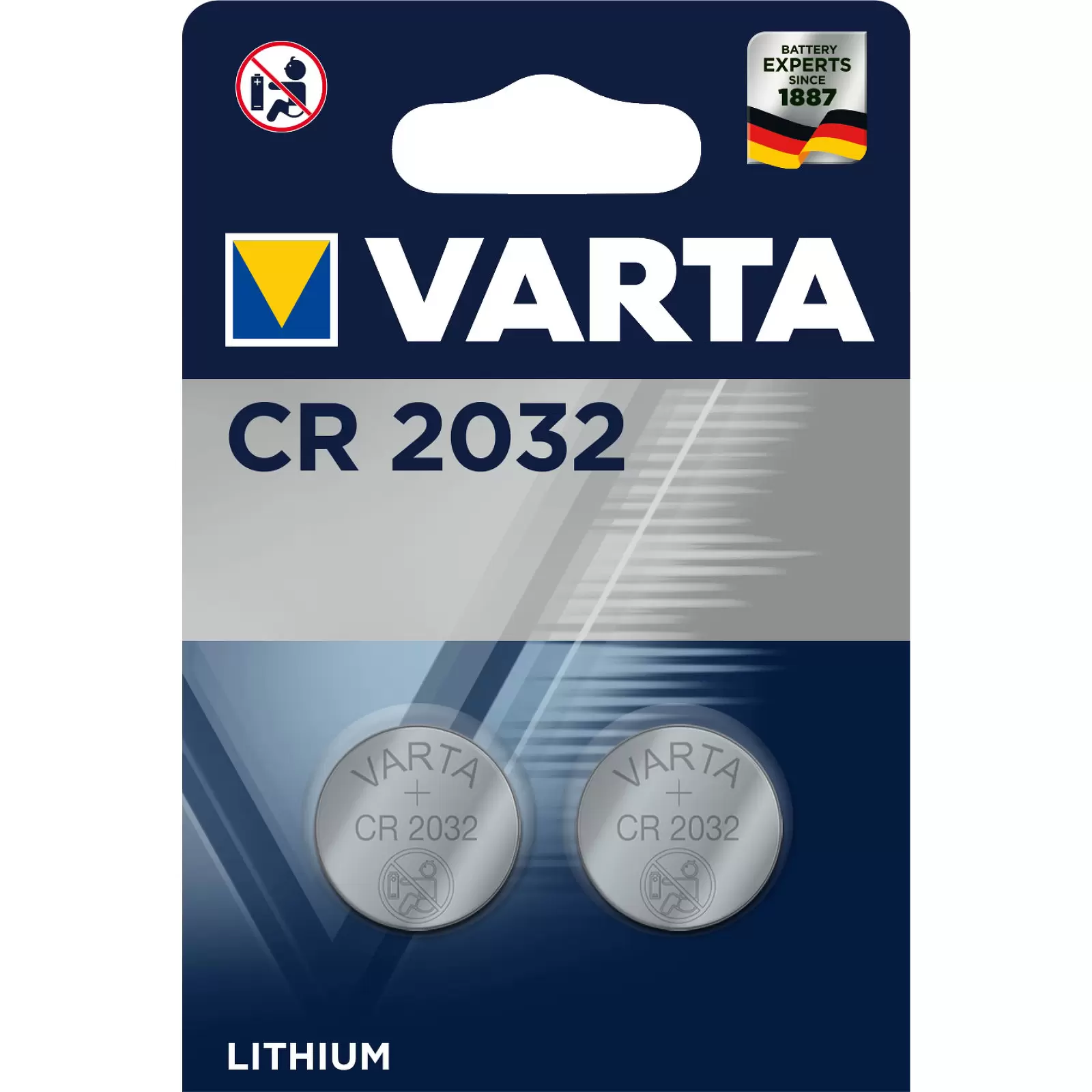 Lithium Knopfzelle Varta CR2032, ersetzt DL2032 IEC CR2032 2er Blister