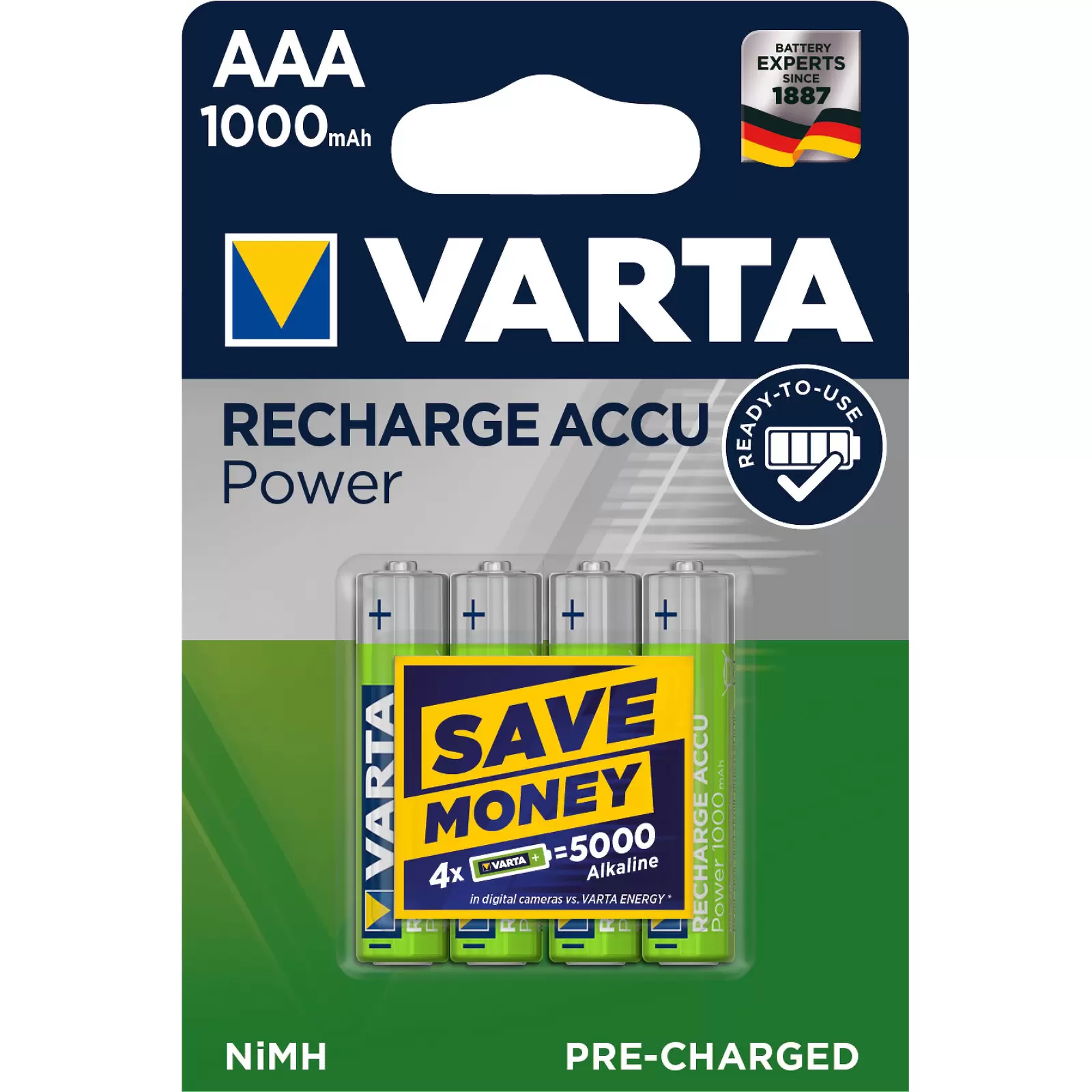 Varta Power Akku Ready2Use Micro AAA HR03 LR03 4er Blister 1000mAh Varta Power Akku Ready2Use Micro AAA HR03 LR03 4er Blister 1000mAh