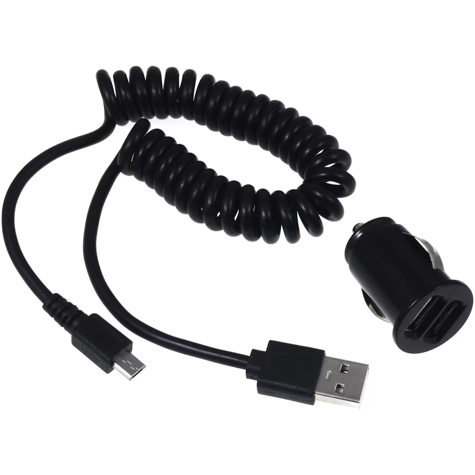 KfZ-Ladeadapter 12-24V 2 x USB inkl. USB Spiralkabel mit Micro USB KfZ-Ladeadapter 12-24V 2 x USB inkl. USB Spiralkabel mit Micro USB