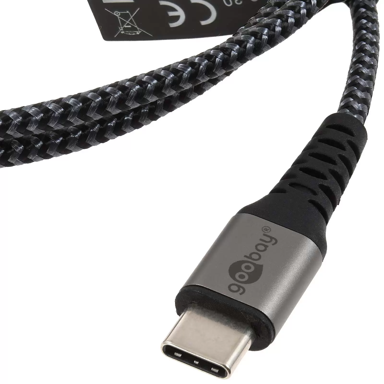 USB-C-auf-USB-C Textilkabel mit Metallsteckern spacegrau/silber, 0,5 m, 49301