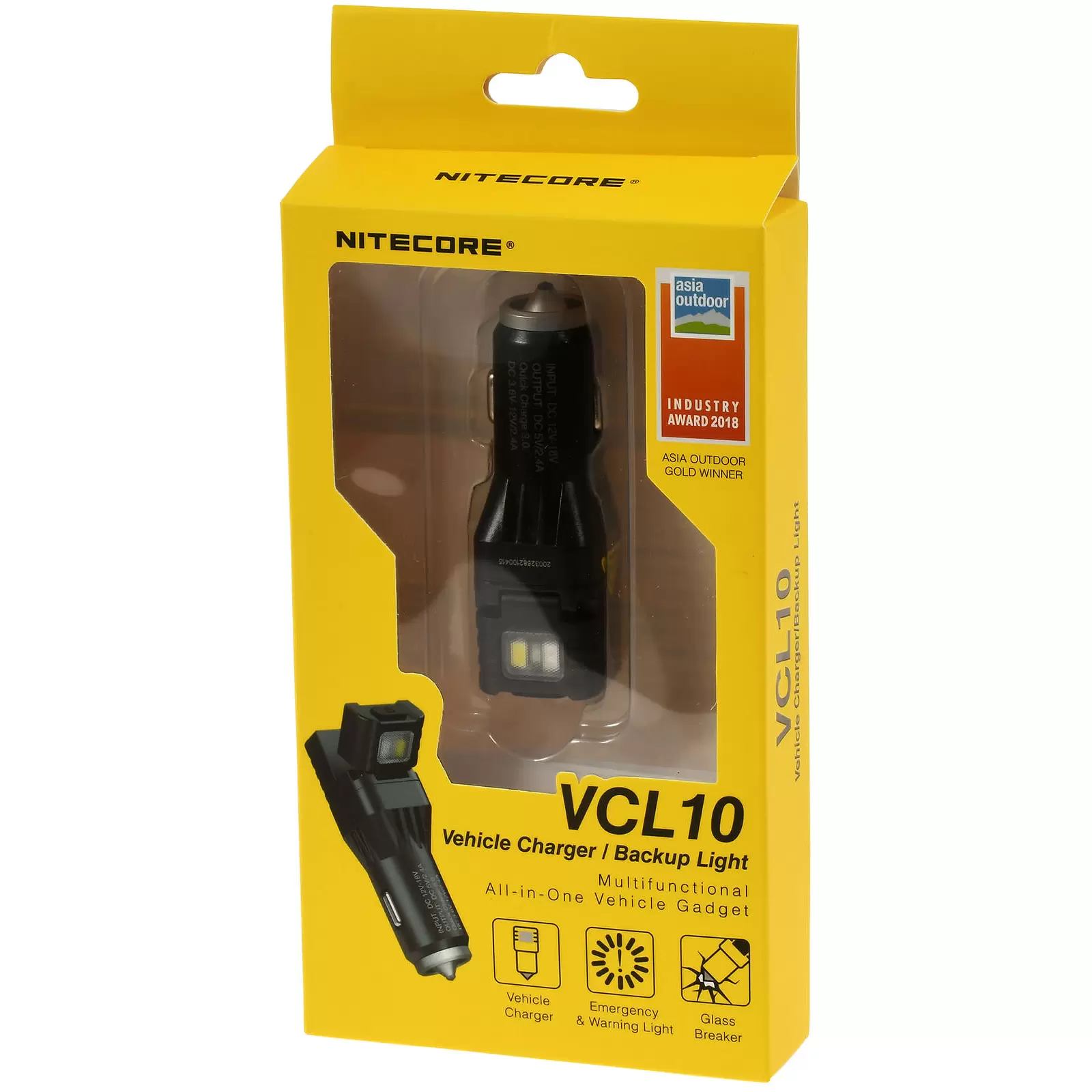 Nitcore VCL10 - KfZ-USB-Ladegerät inkl. Notleuchte, Glasbrecher & rotes Warnlicht