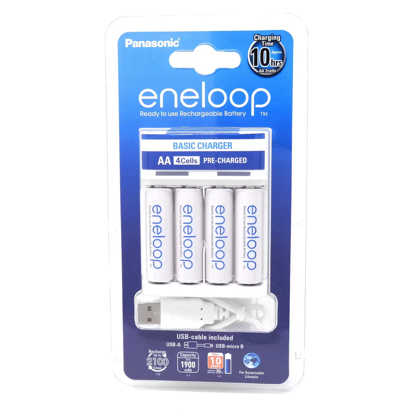 USB Ladegerät Panasonic eneloop BQ-CC61USB inkl. 4x AA eneloop Akkus 1,9Ah & Micro USB-Kabel
