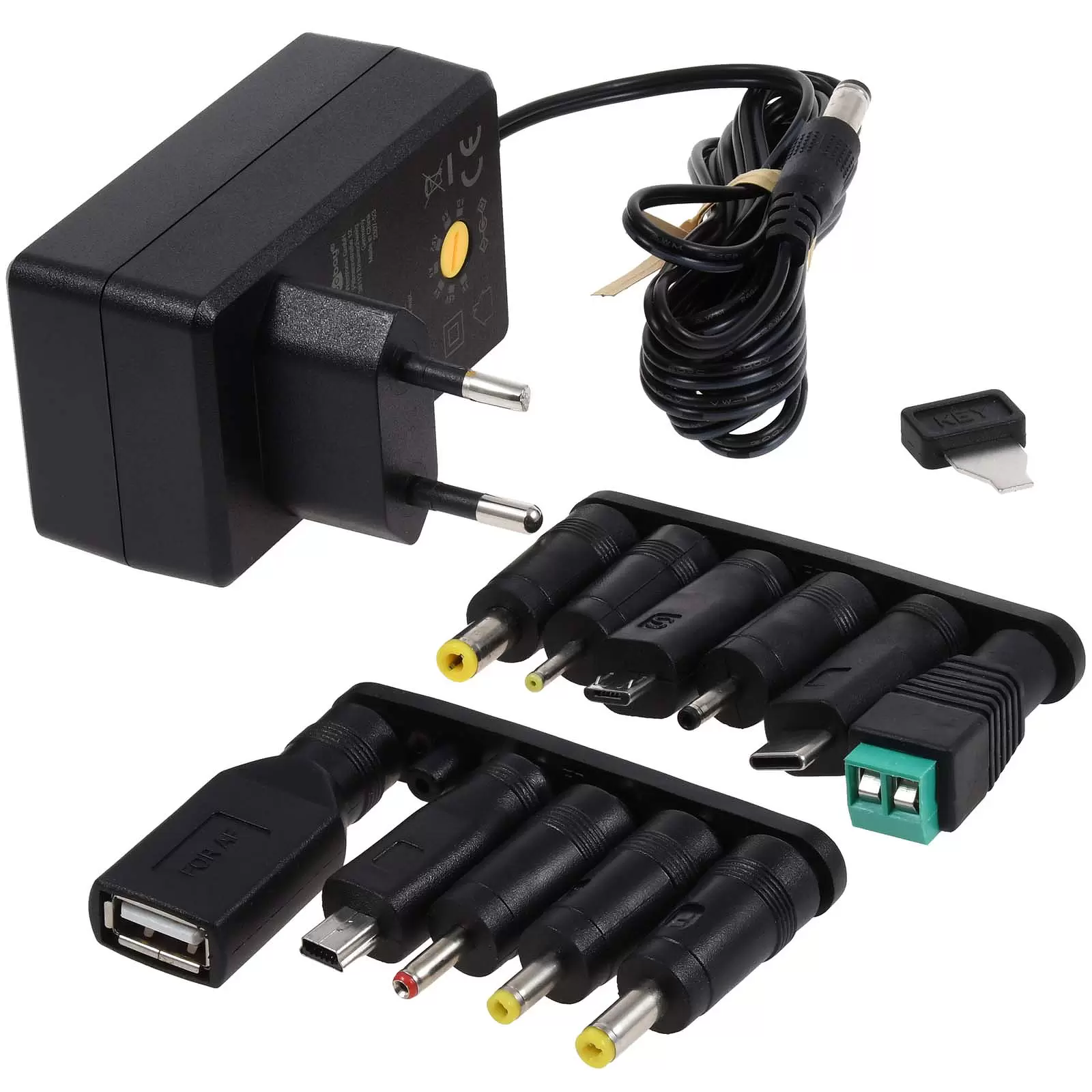 Universal-Netzteil inkl. 1 USB-C, USB-A, Micro-US B, Mini-USB- und 7 DC Adapter 3V-12V max. 12W Universal-Netzteil inkl. 1 USB-C, USB-A, Micro-US B, Mini-USB- und 7 DC Adapter 3V-12V max. 12W