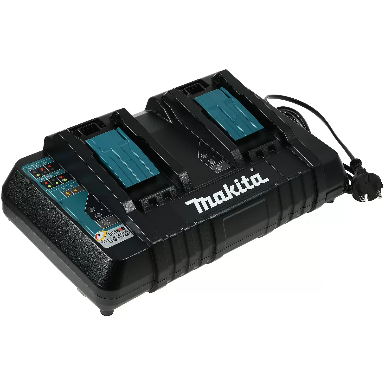 Doppel-Ladegerät Makita Typ DC18RD für Blockakkus 9,6V-14,4V NiMH / 14,4V-18V Li-Ion Akkus Original