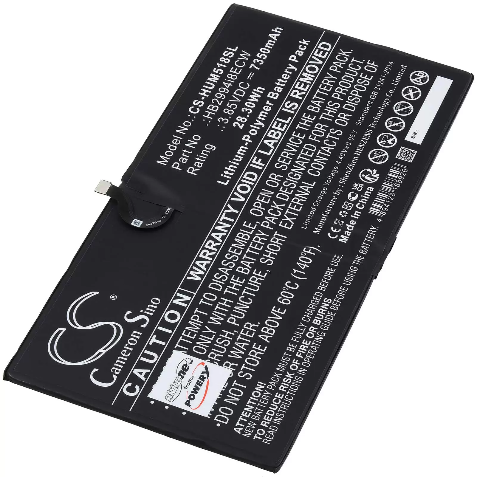 Akku passend für Tablet Huawei MediaPad M5 Pro 10.8, CMR-AL09, Typ HB2994i8ECW Akku passend für Tablet Huawei MediaPad M5 Pro 10.8, CMR-AL09, Typ HB2994i8ECW