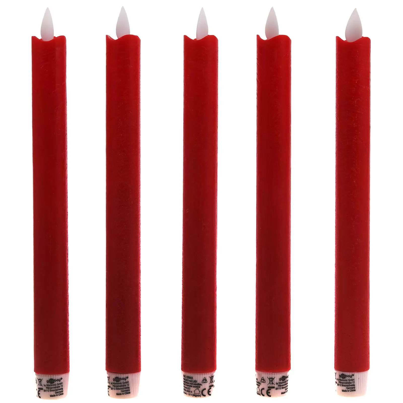 5er-Set rote LED-Echtwachs-Stabkerzen, inkl. Fernbedienung 5er-Set rote LED-Echtwachs-Stabkerzen, inkl. Fernbedienung