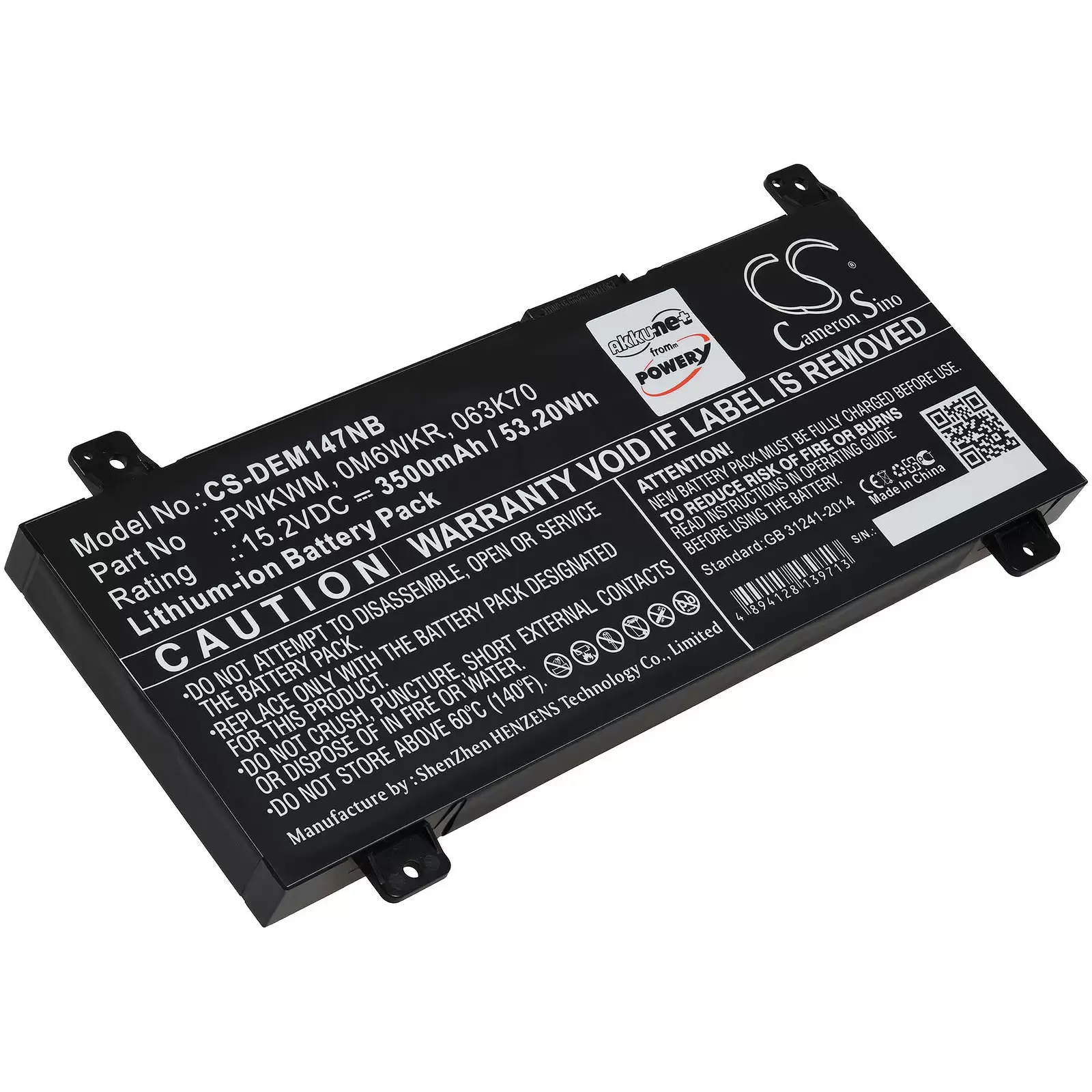 Akku passend für Laptop Dell Inspiron 14 7466, Inspiron 14 7477, Typ 0M6WKR