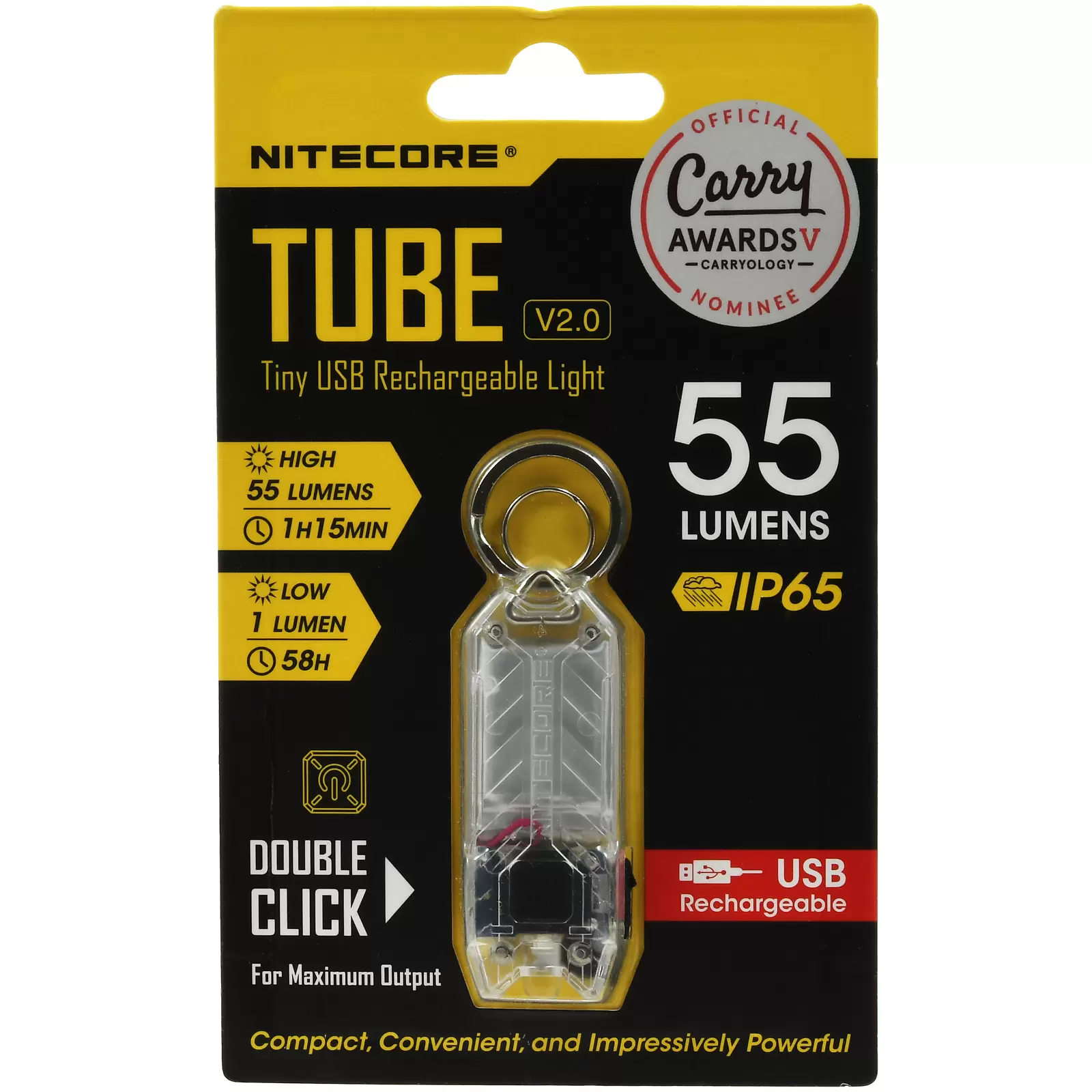 Nitecore TUBE 2.0 Mini LED Taschenlampe, mit Micro USB, max. 55 Lumen, transparent
