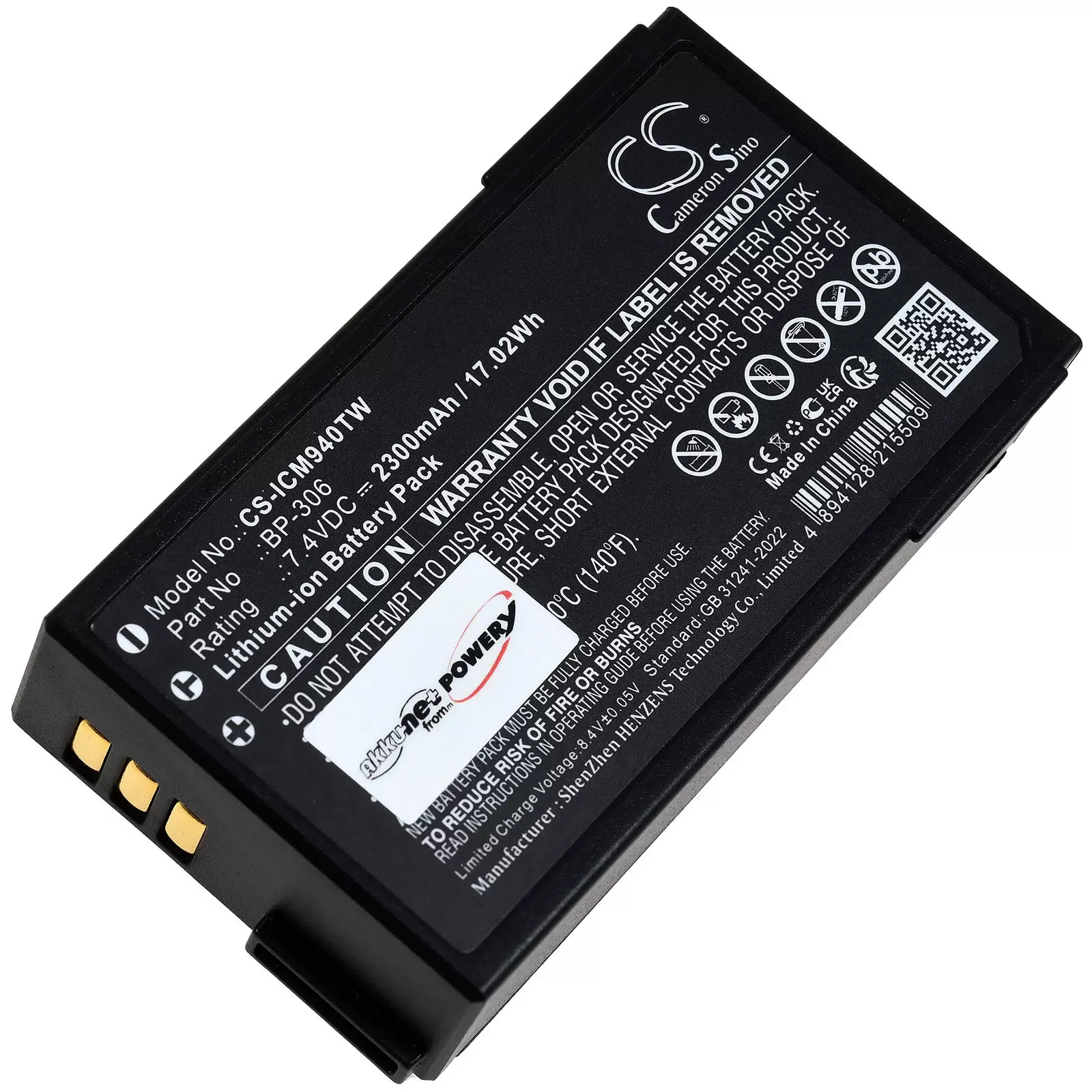 Akku passend für Icom IC-M94D IC-M94DE Funkgerät Typ BP-306