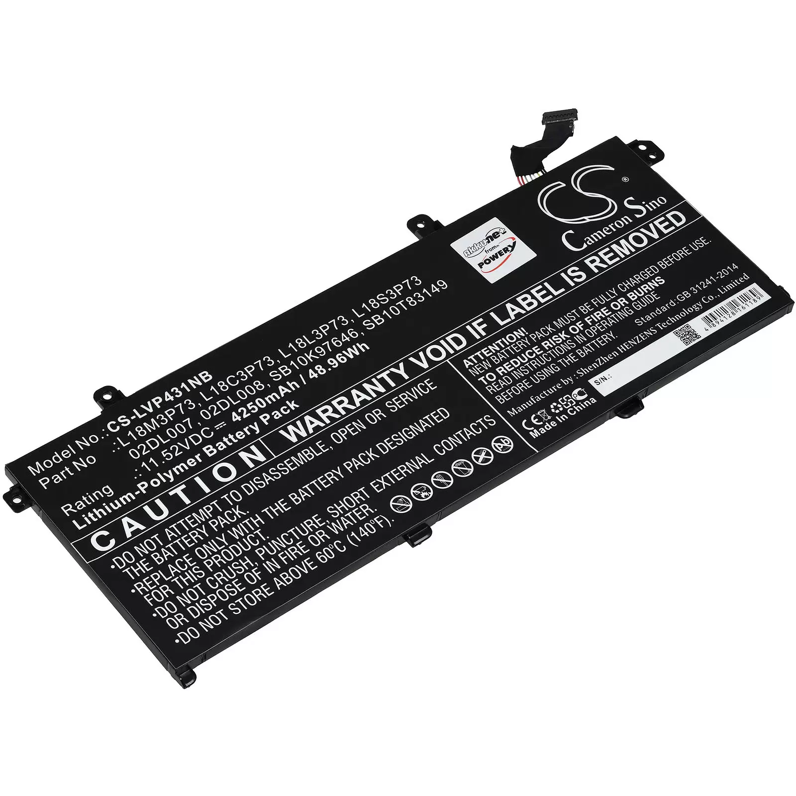 Akku passend für Laptop Lenovo ThinkPad T490, Typ L18M3P73, Typ SB10T83149