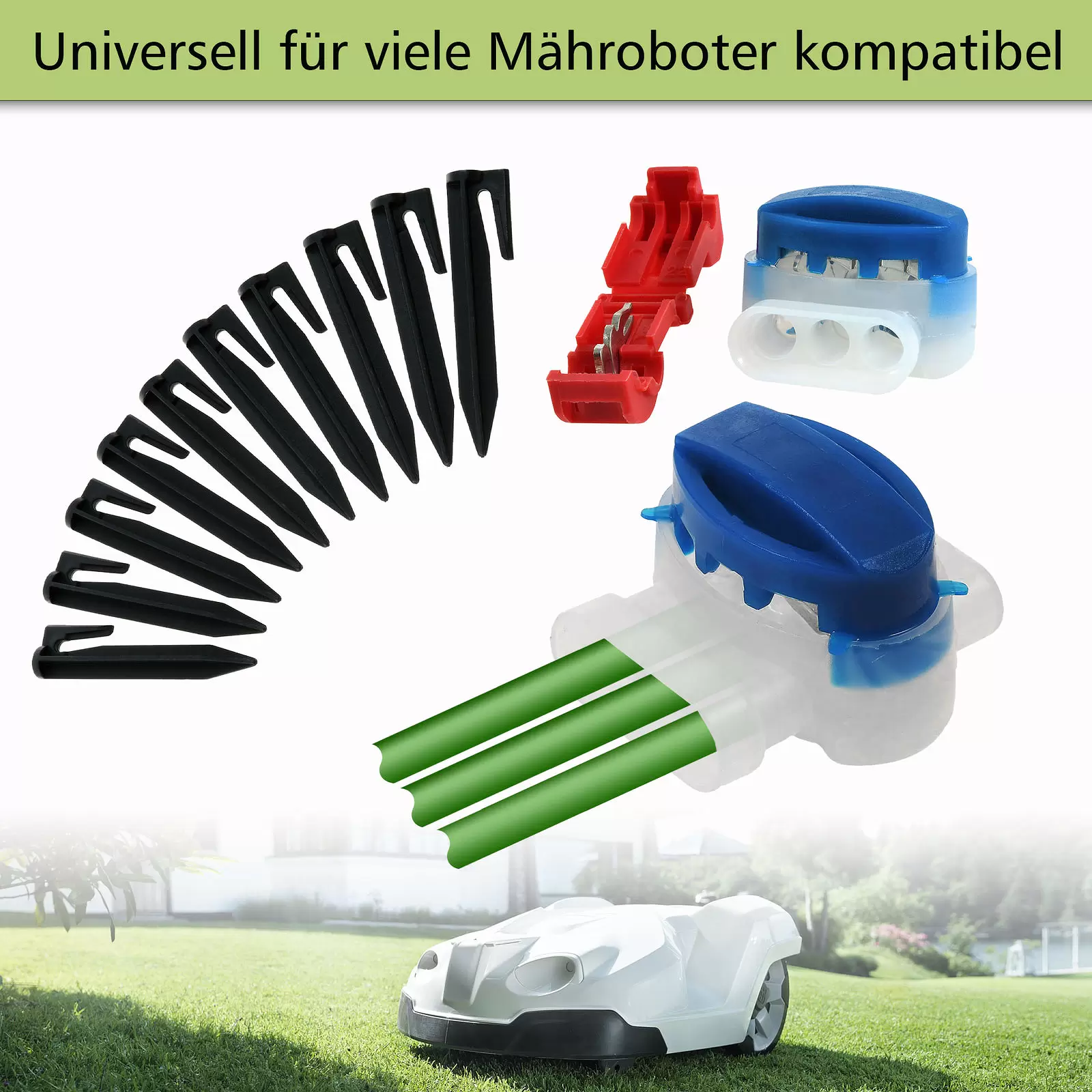 Reparatur-Set mit 150m Begrenzungskabel 2,7mm, 300 Haken, 10 Verbinder, 4 Klemmen für Mähroboter