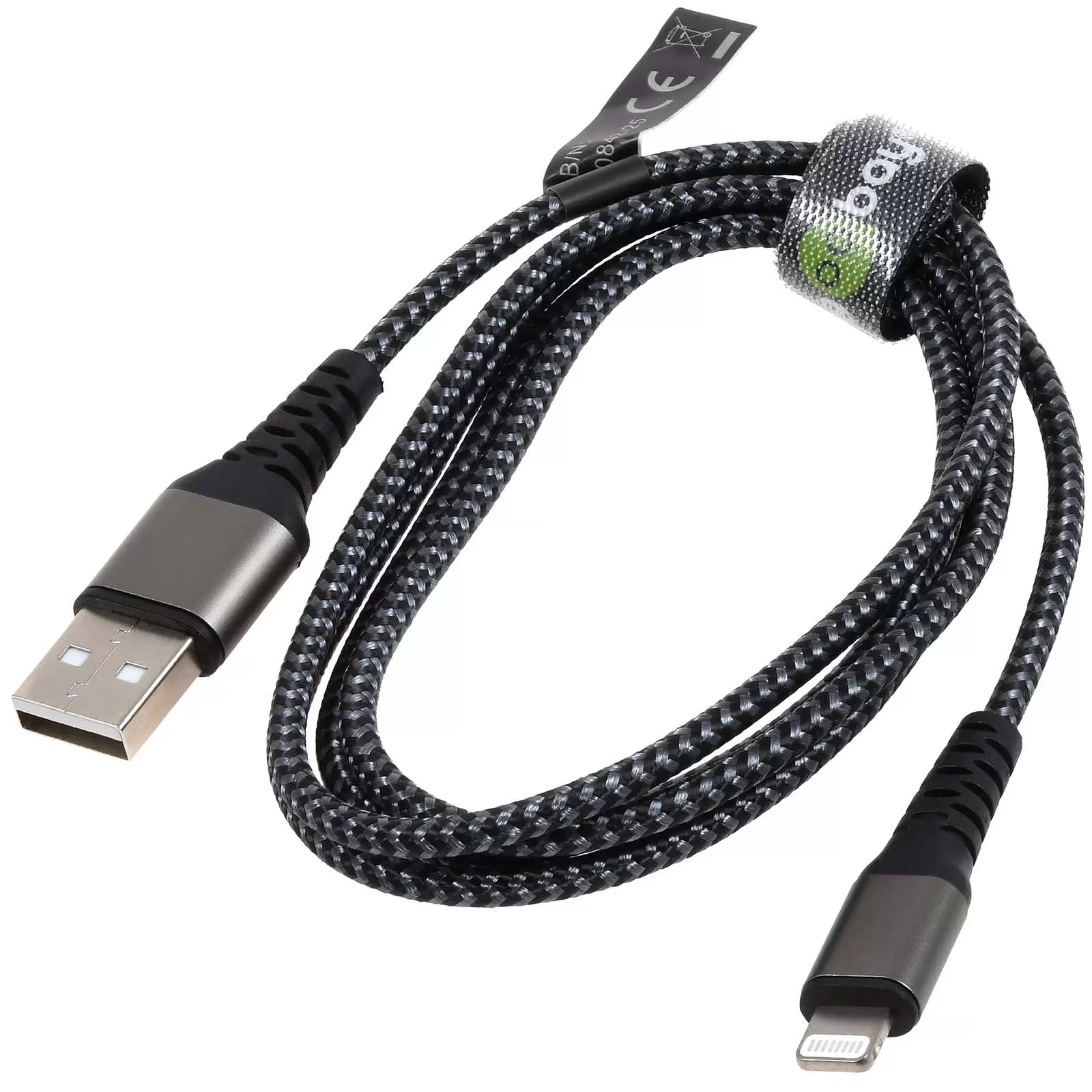 Lightning auf USB-A Textilkabel mit Metallsteckern spacegrau/silber, 1 m