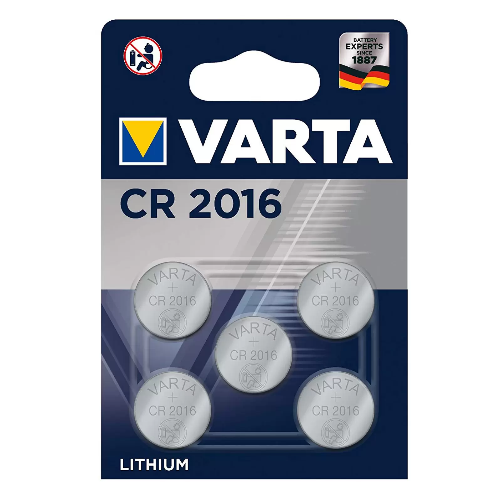 Lithium Knopfzelle, Batterie Varta CR 2016, IEC CR2016, ersetzt auch DL2016, 3V 5er Blister Lithium Knopfzelle, Batterie Varta CR 2016, IEC CR2016, ersetzt auch DL2016, 3V 5er Blister