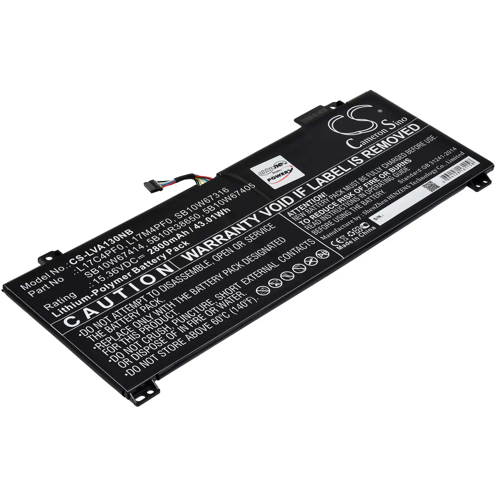 Akku passend für Laptop Lenovo xiaoxin Air 13, IdeaPad S530-13IWL, Typ L17C4PF0 Akku passend für Laptop Lenovo xiaoxin Air 13, IdeaPad S530-13IWL, Typ L17C4PF0