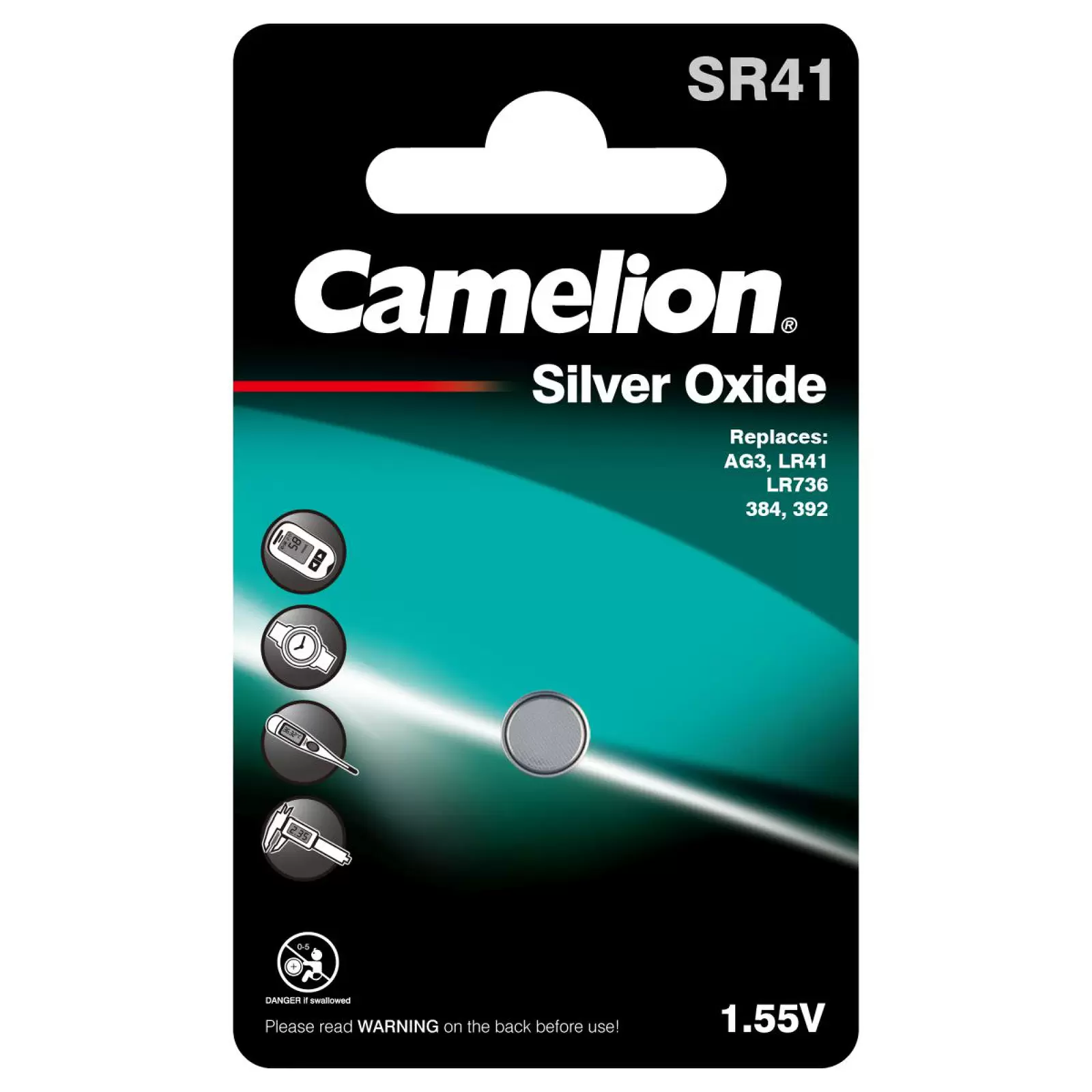 Camelion Silberoxid-Knopfzelle SR41/SR41W / G3 / 392 / LR41 / 192 1er Blister