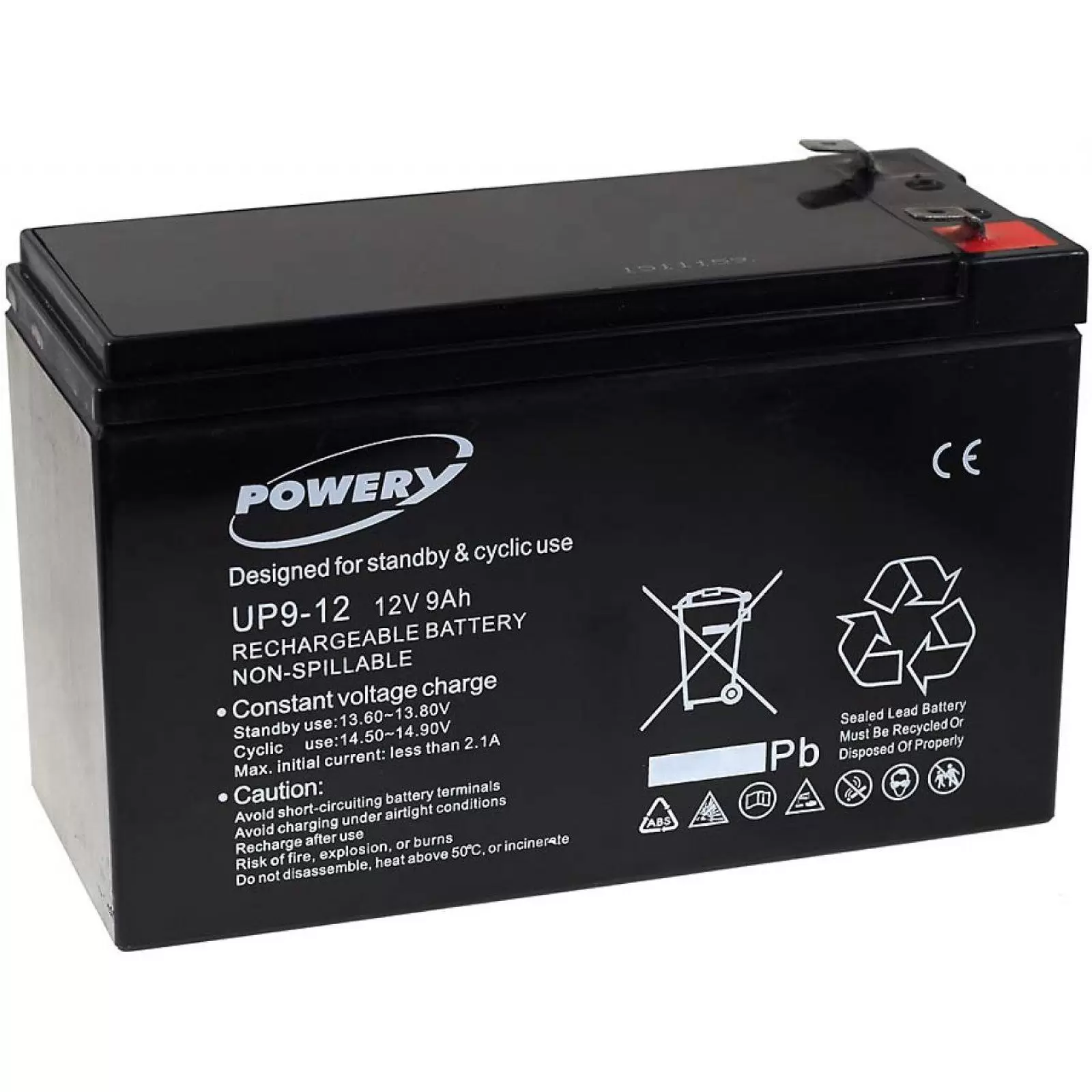 Powery Blei-Gel-Akku für USV APC Smart-UPS 750 9Ah 12V (ersetzt auch 7,2Ah / 7Ah)