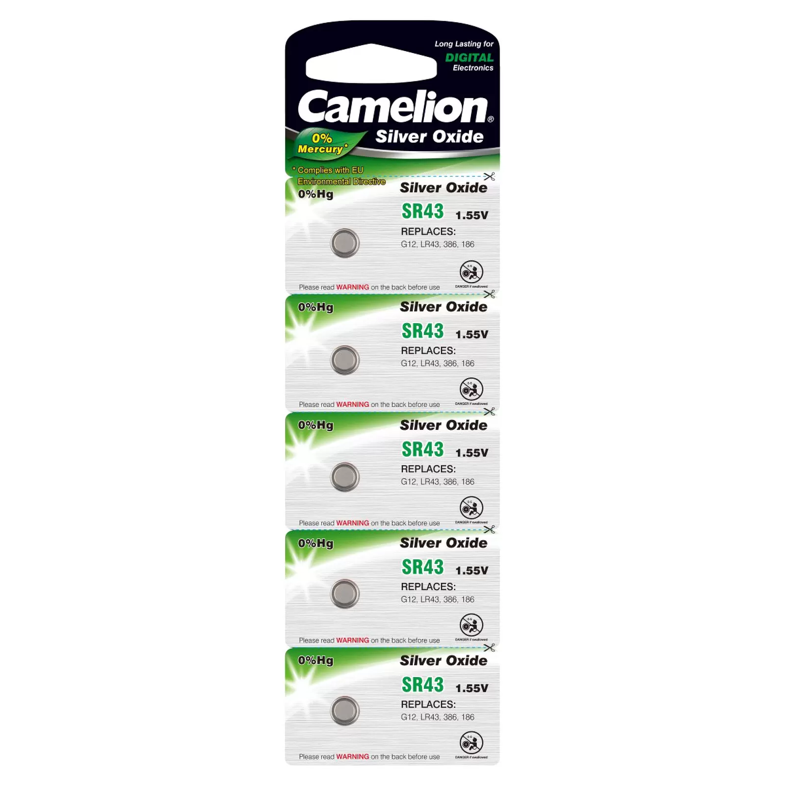 Camelion Silberoxid-Knopfzelle SR43 / G12 / 386 / LR43 / 186 5er Blister Camelion Silberoxid-Knopfzelle SR43 / G12 / 386 / LR43 / 186 5er Blister