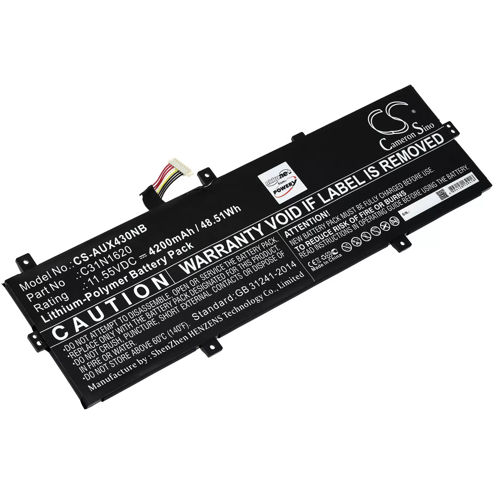 Akku passend für Laptop Asus ZenBook UX430UA-GV265T, UX430UA-GV272T, Typ C31N1620 Akku passend für Laptop Asus ZenBook UX430UA-GV265T, UX430UA-GV272T, Typ C31N1620