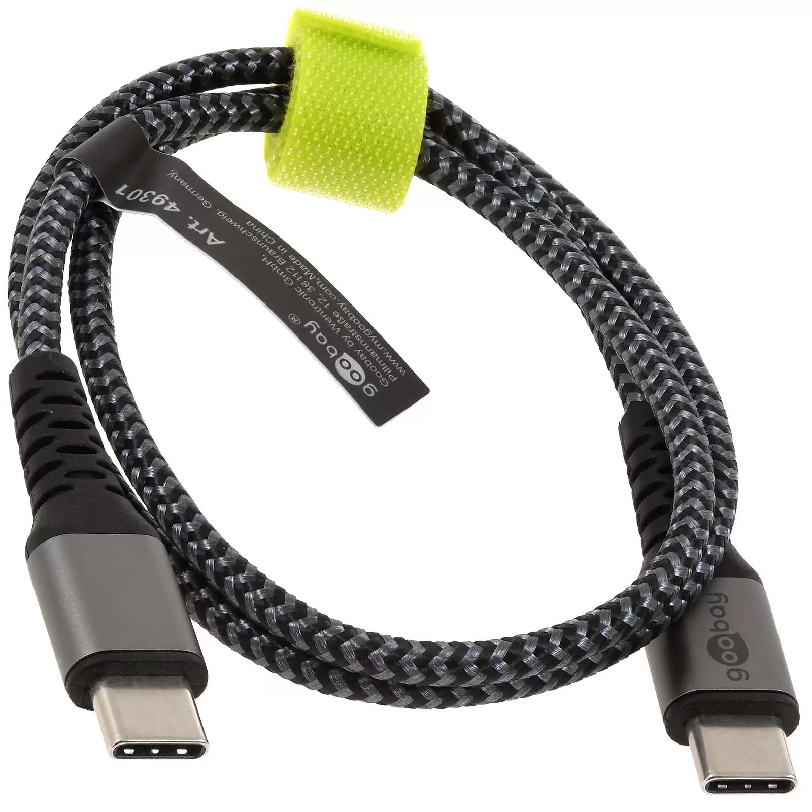 USB-C-auf-USB-C Textilkabel mit Metallsteckern spacegrau/silber, 0,5 m, 49301