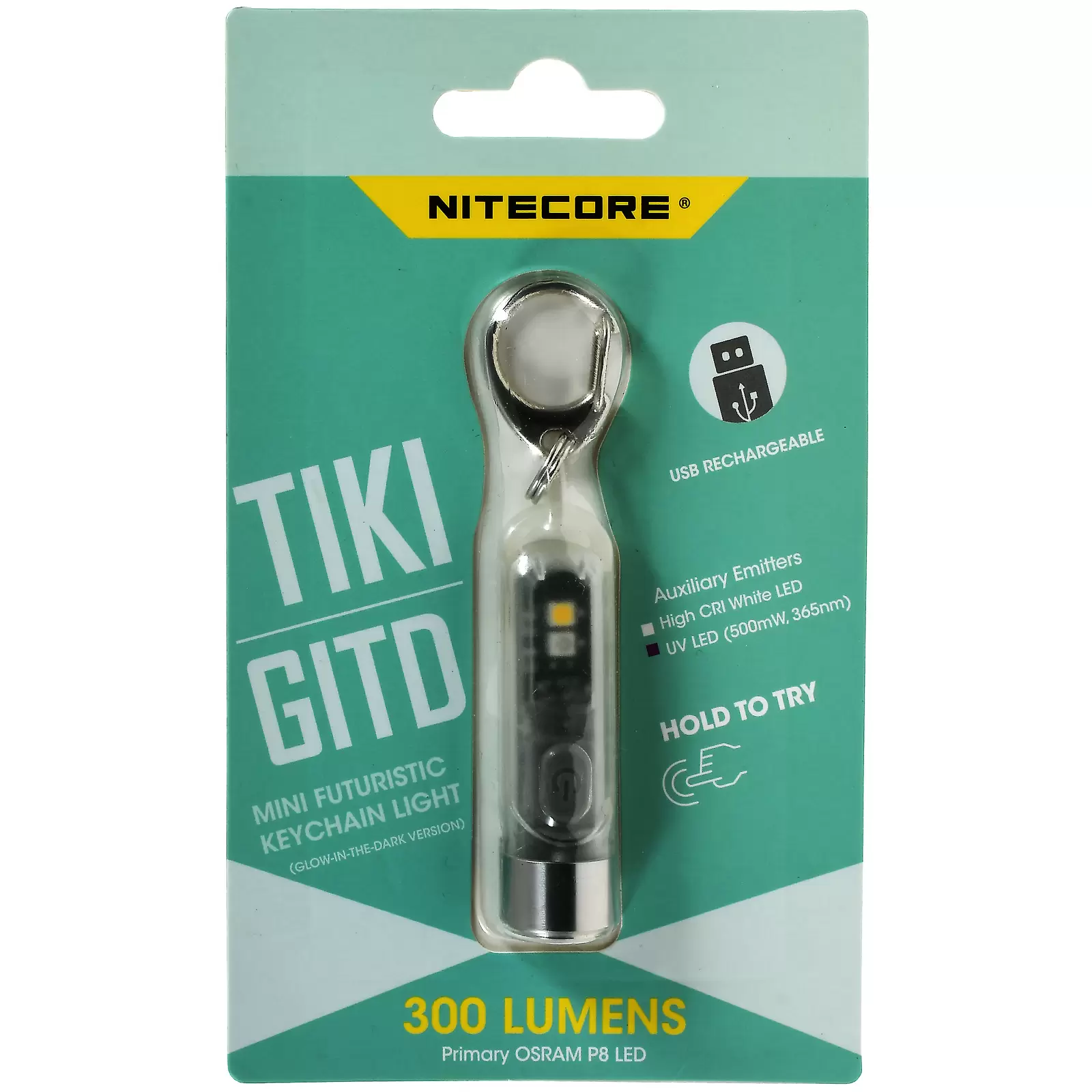 Schlüsselanhänger-Taschenlampe Nitecore TIKI GITD - Glow in the Dark, mit Micro-USB