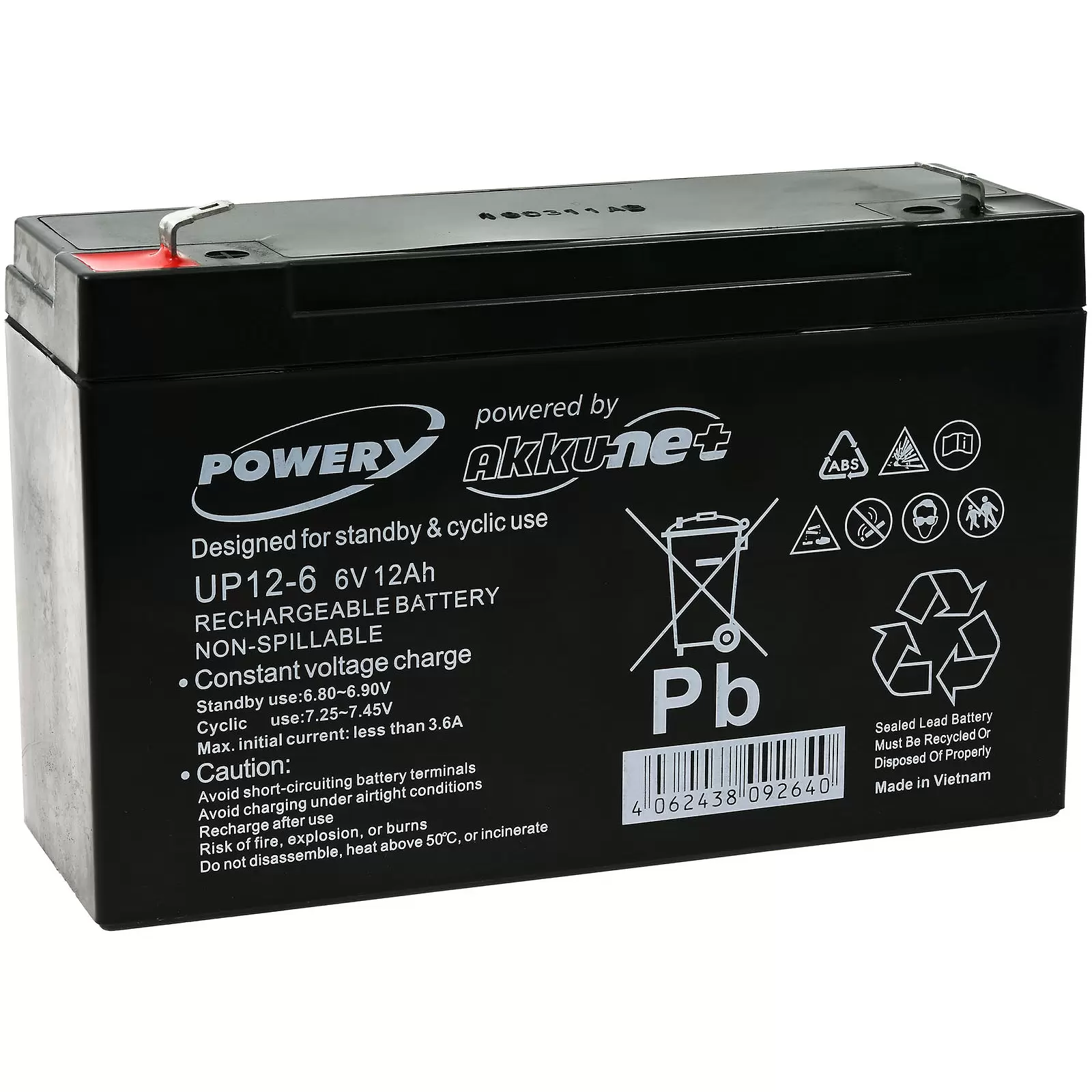 Powery Blei-Gel Akku 6V 12Ah Powery Blei-Gel Akku 6V 12Ah