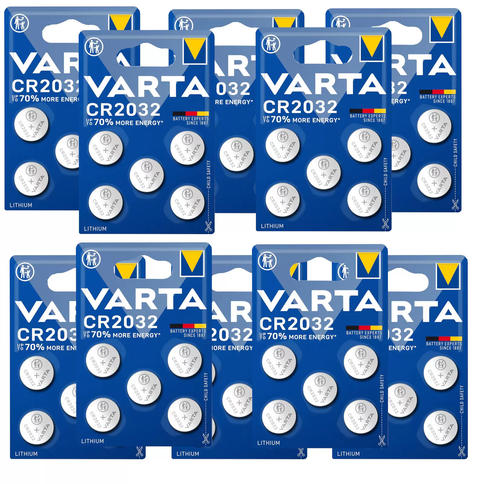 50x VARTA CR2032 DL2032 ECR2032 Lithium Knopfzellen – 10x 5er Blister für Uhren, Autoschlüssel 50x VARTA CR2032 DL2032 ECR2032 Lithium Knopfzellen – 10x 5er Blister für Uhren, Autoschlüssel
