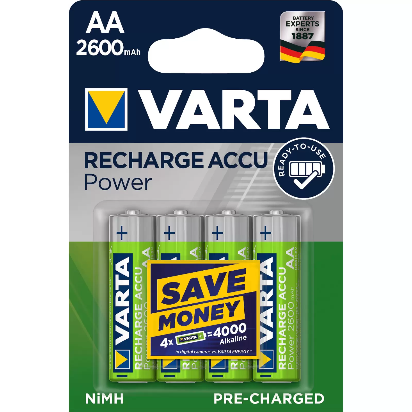 Varta Power Akku Ready2Use Mignon AA 5716 HR6 LR06 4er Blister 2600mAh Varta Power Akku Ready2Use Mignon AA 5716 HR6 LR06 4er Blister 2600mAh