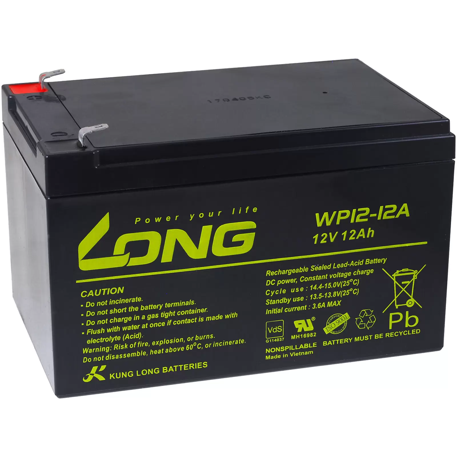 KungLong Bleiakku WP12-12A Vds mit 6,3mm Faston Anschluss KungLong Bleiakku WP12-12A Vds mit 6,3mm Faston Anschluss