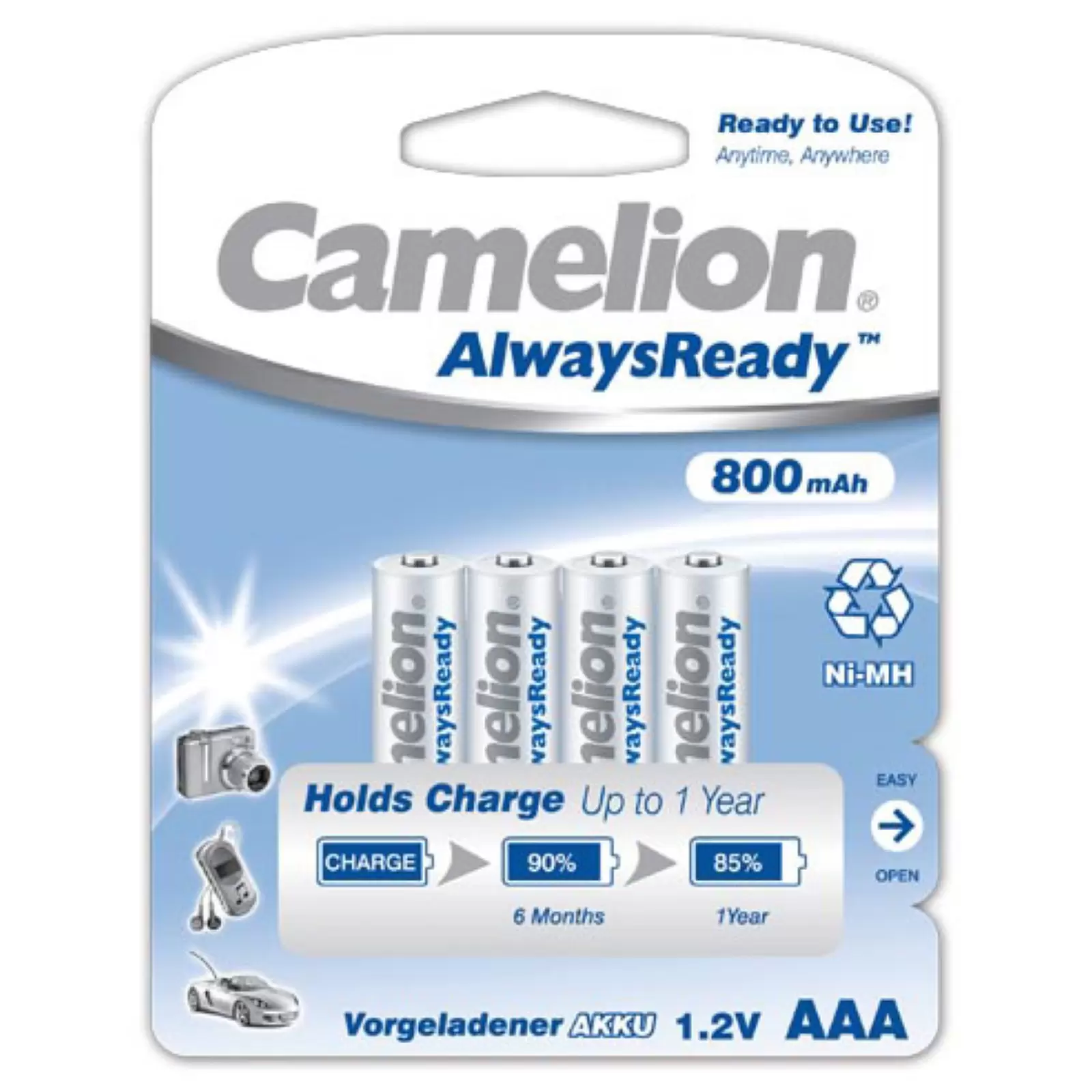 Camelion HR03 Micro AAA AlwaysReady, Ni-MH Akku 4er Blister 800mAh